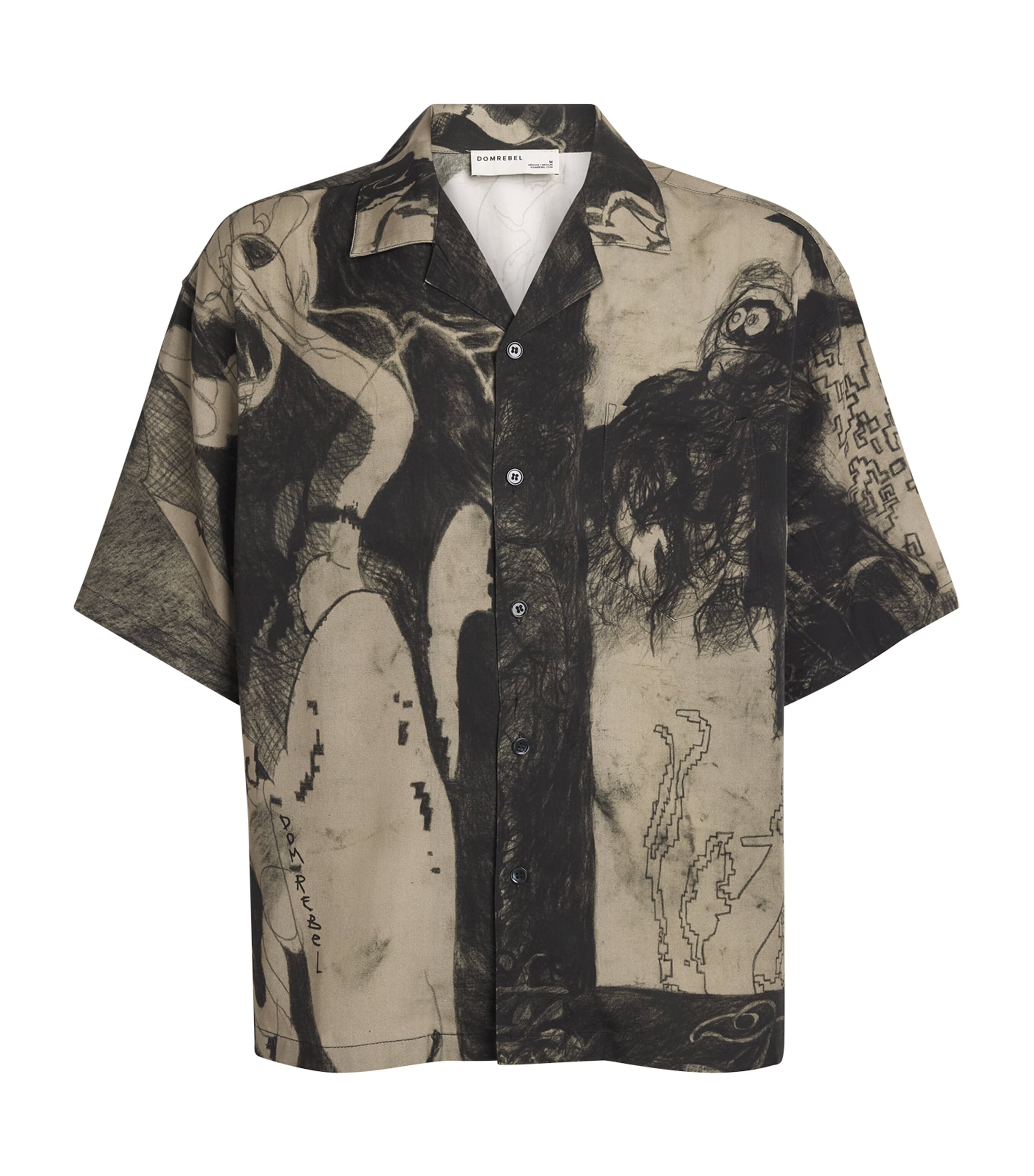 DOMREBEL Mens Squiggles Bowling Shirt Beige Image 1