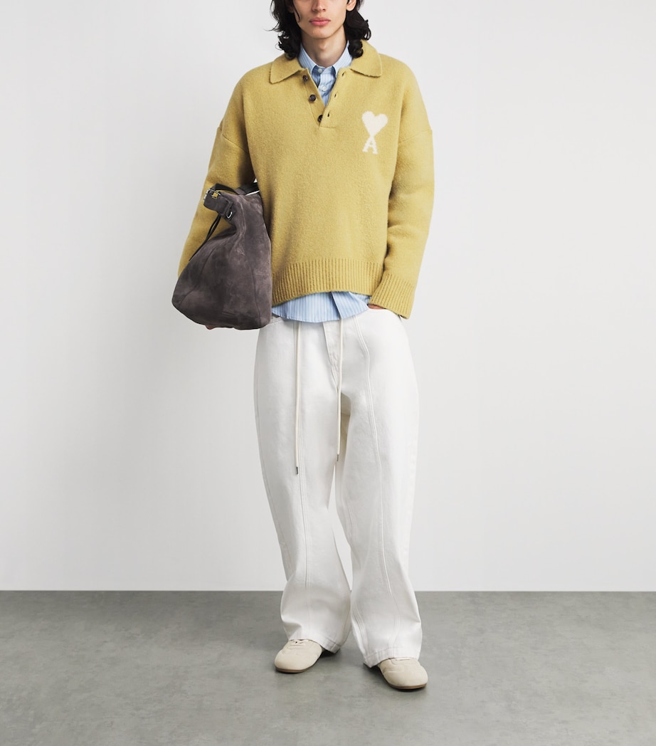 AMI Paris Mens Alpaca-Blend Ami de Coeur Polo Sweater Anis/ecru Image 2