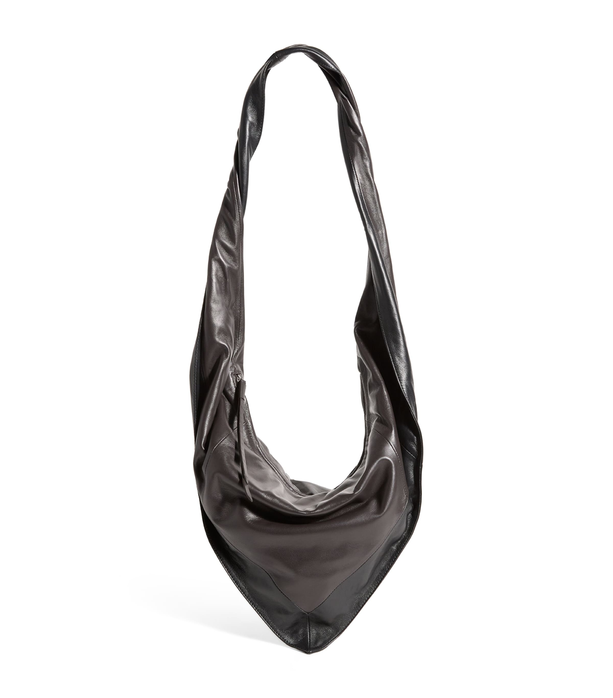 Lemaire Small Leather Scarf Shoulder Bag In Black