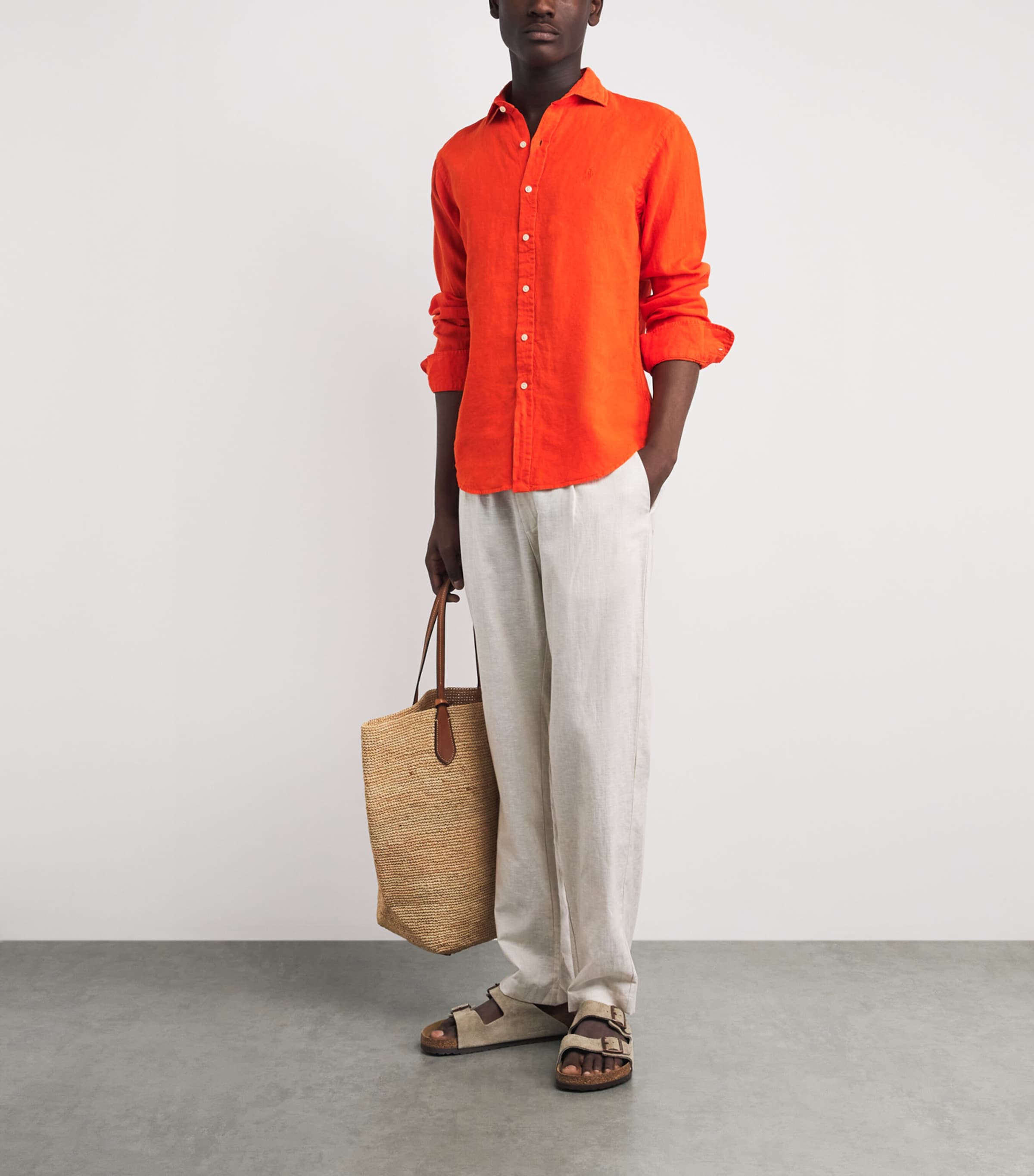 Polo Ralph Lauren Mens Linen Custom-Fit Shirt Sailing Orange Image 2