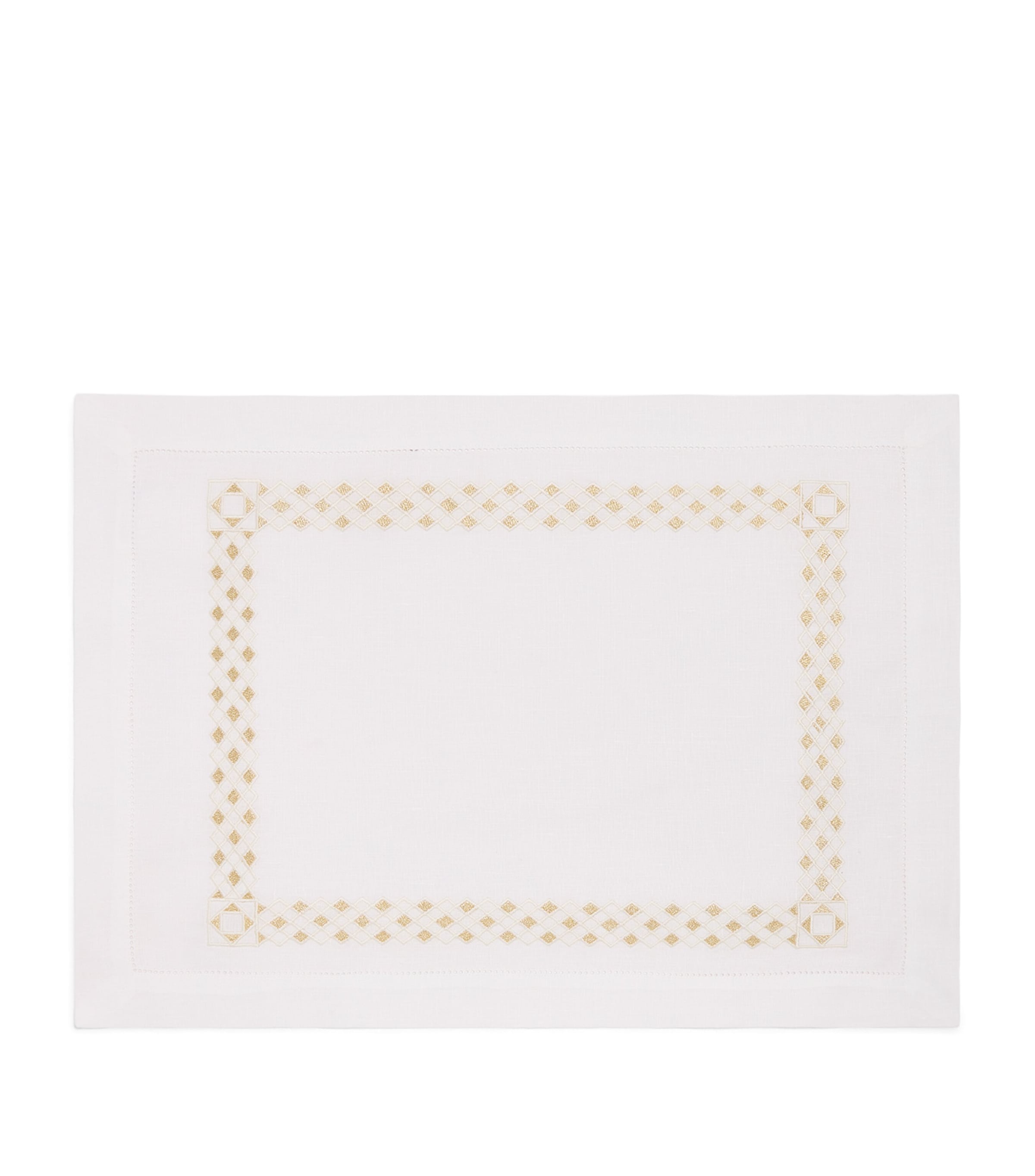 Linen Embroidered Liri Placemat (35cm x 50cm) WHITE/GOLD Image 1