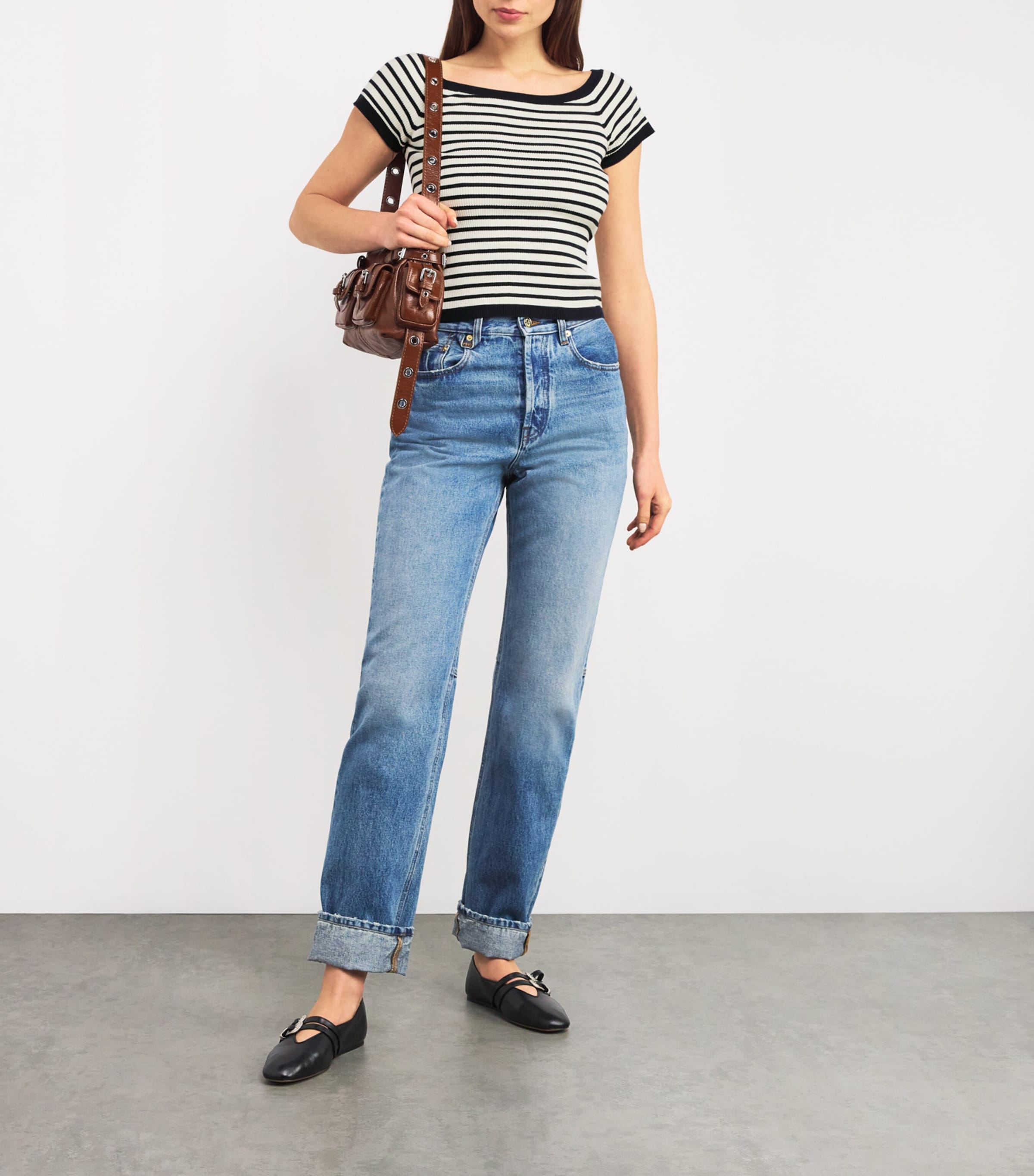 Striped Off-The-Shoulder Top NAVY / ECRU Image 2
