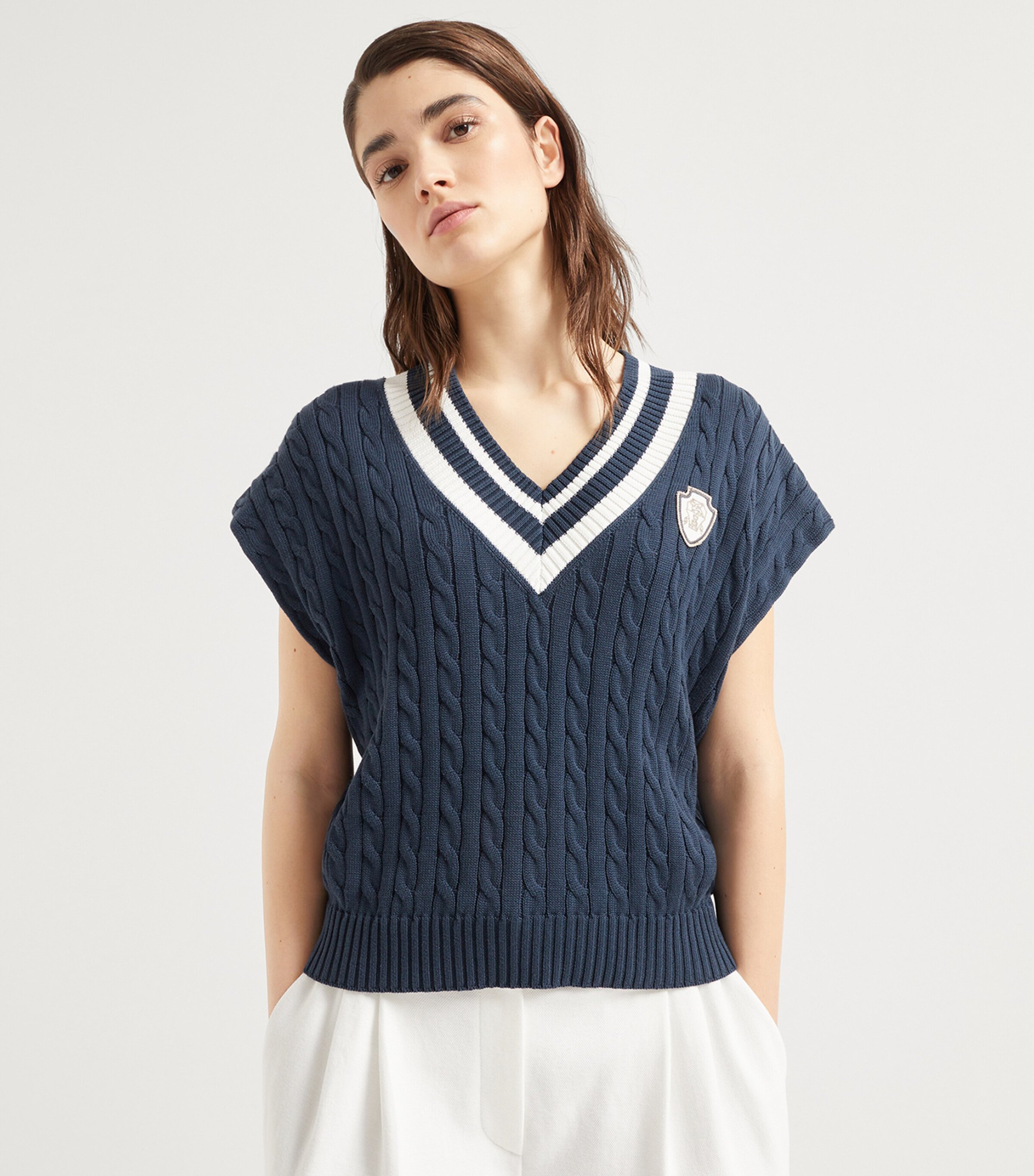 Brunello Cucinelli Womens Cotton Cable-Knit Sweater Vest Image 3