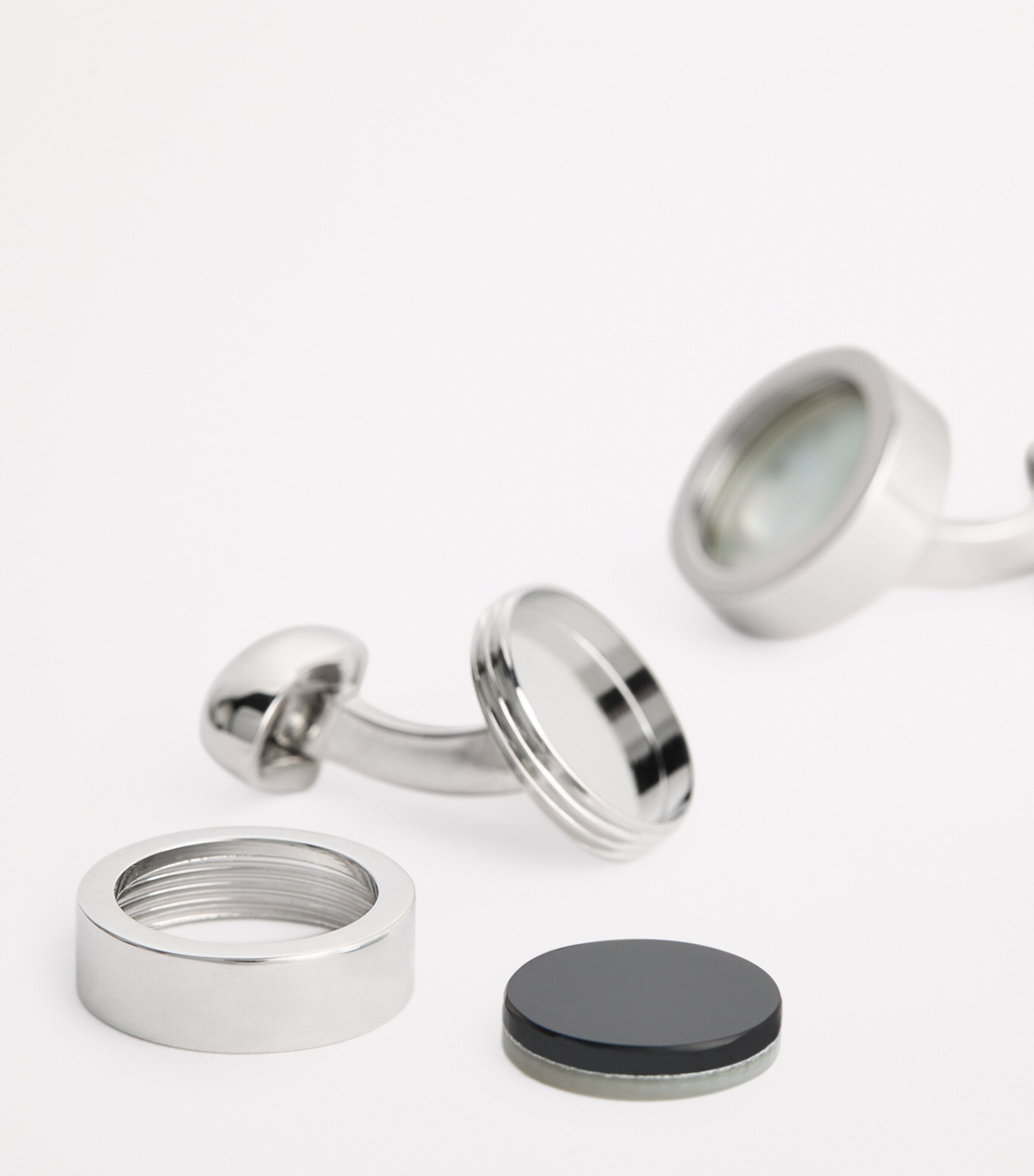 Babette Wasserman Rhodium-Plated Reversible Disc Cufflinks Silver Image 6