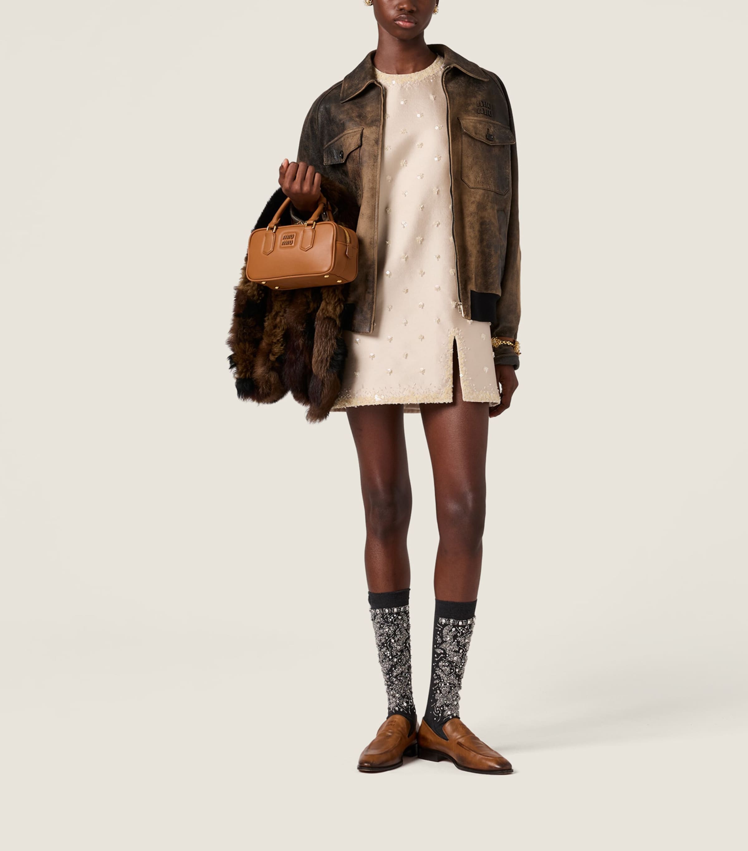 Silk-Wool Embroidered Mini Dress F0036 Image 2