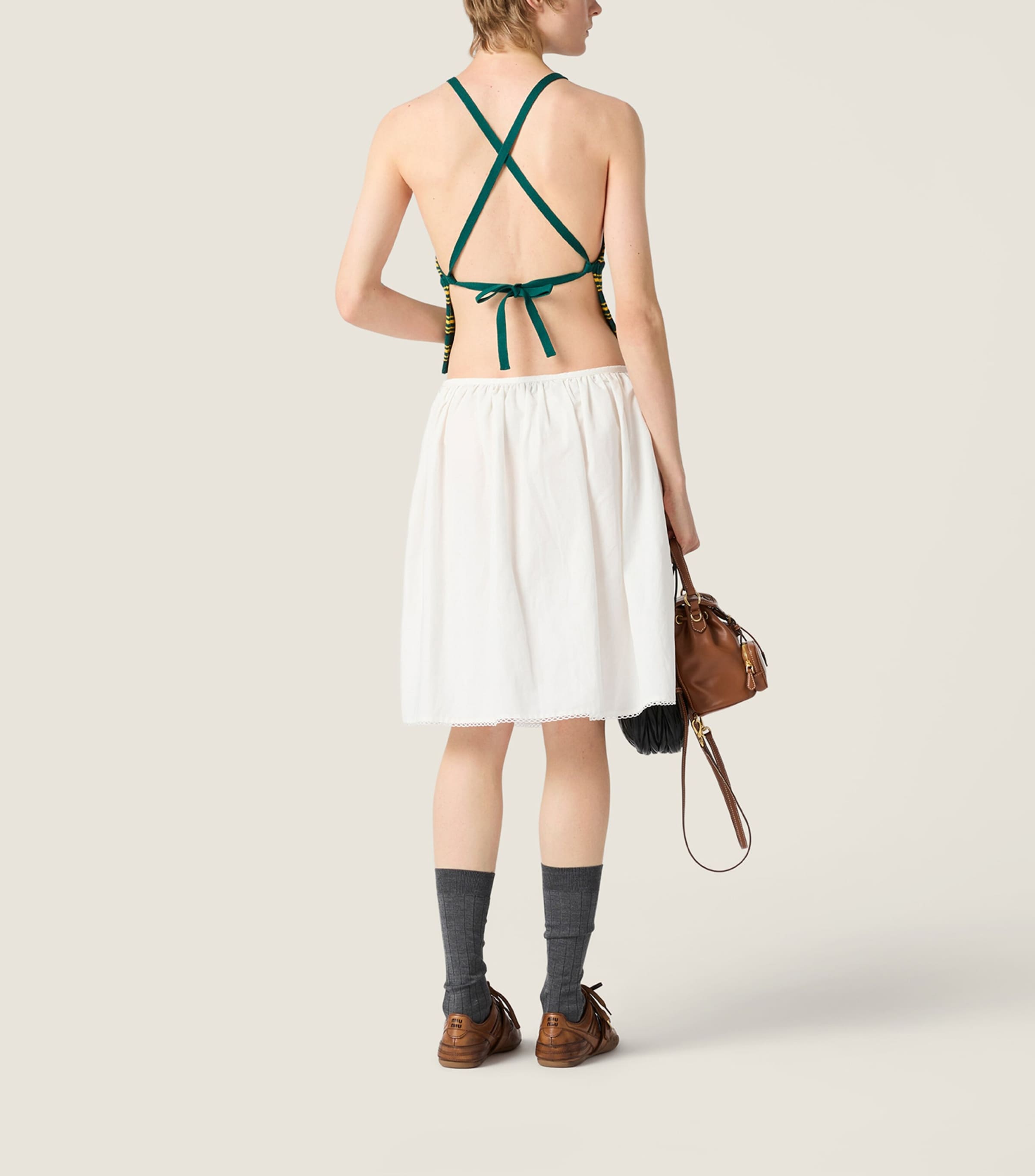 Miu Miu Womens Cotton Stripe Tank Top Green Image 3