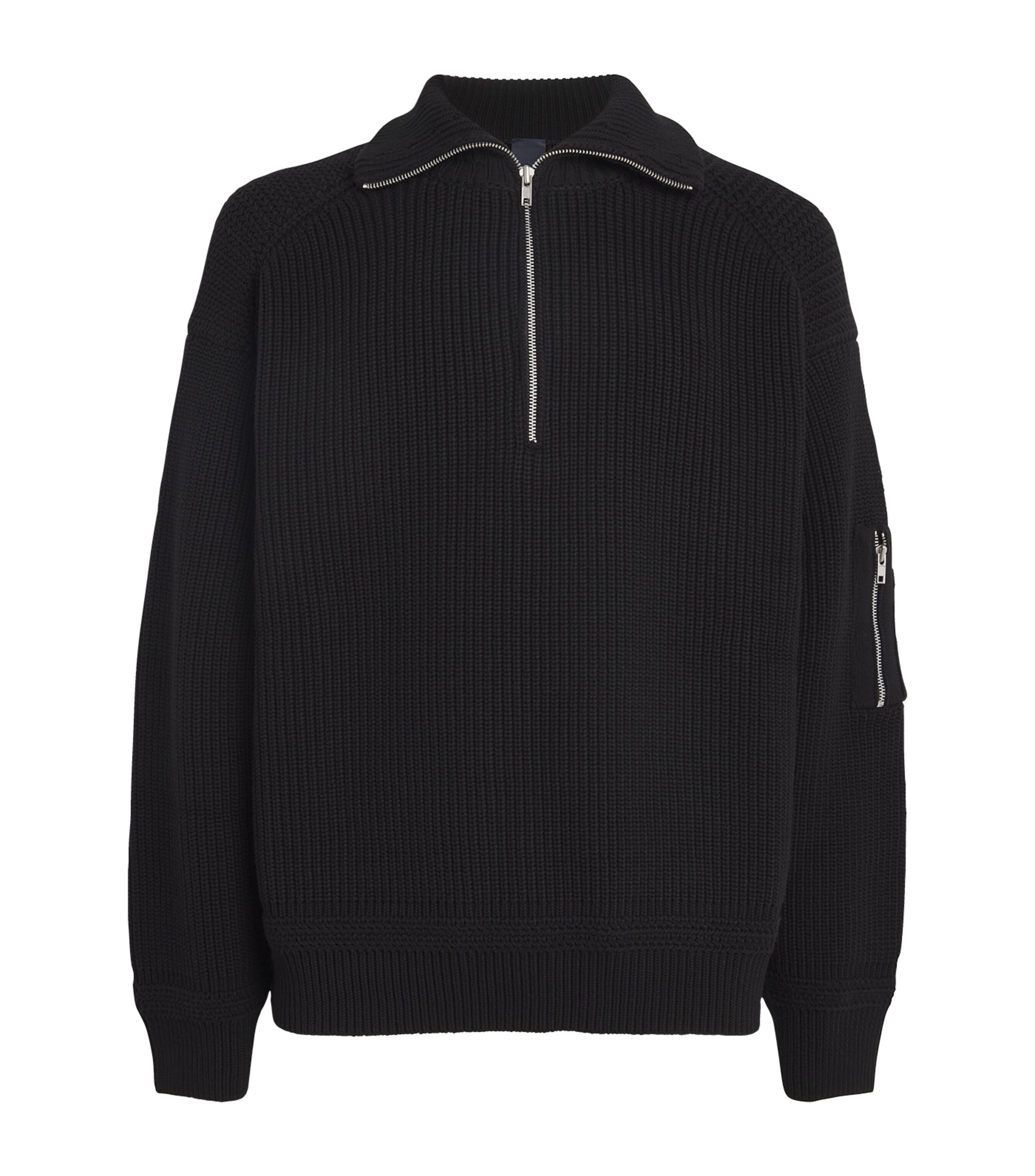 Shop Juunj Cotton-wool Half-zip Sweater In Black