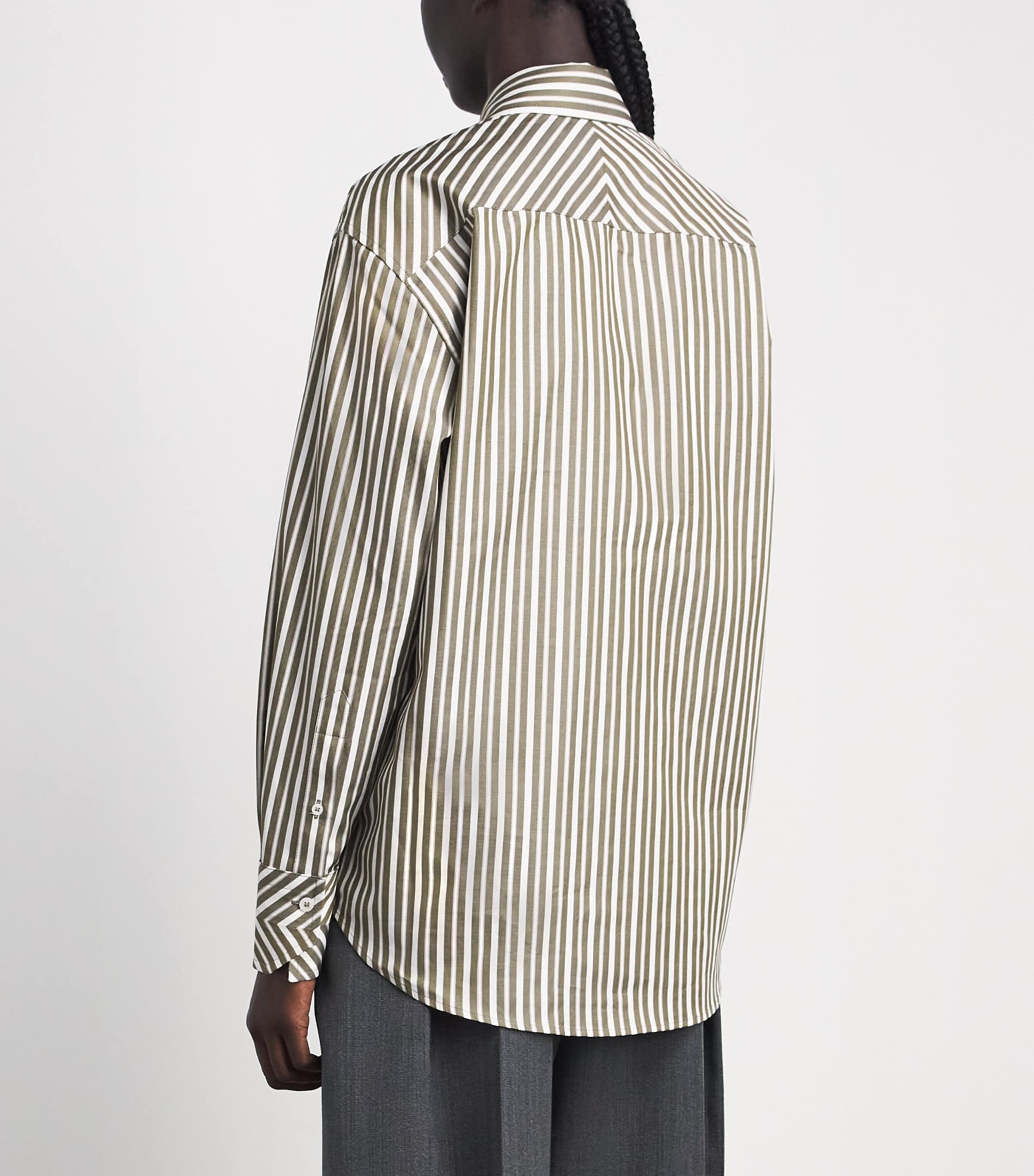 Victoria Beckham Womens Stripe Pocket-Detail Shirt Grn/wt Image 5