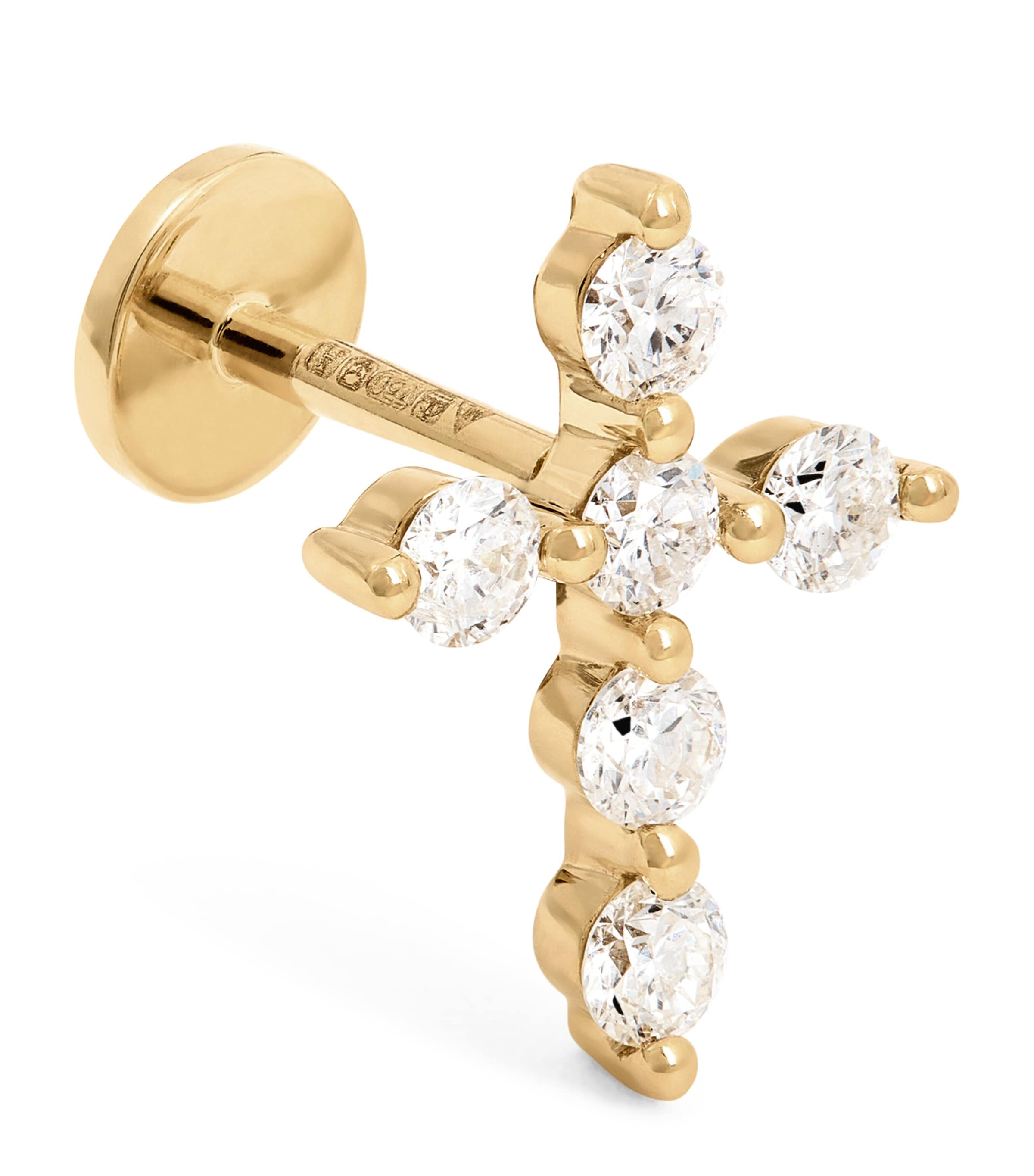 Persée Yellow Gold And Diamond Cross Single Stud Earring In Gold