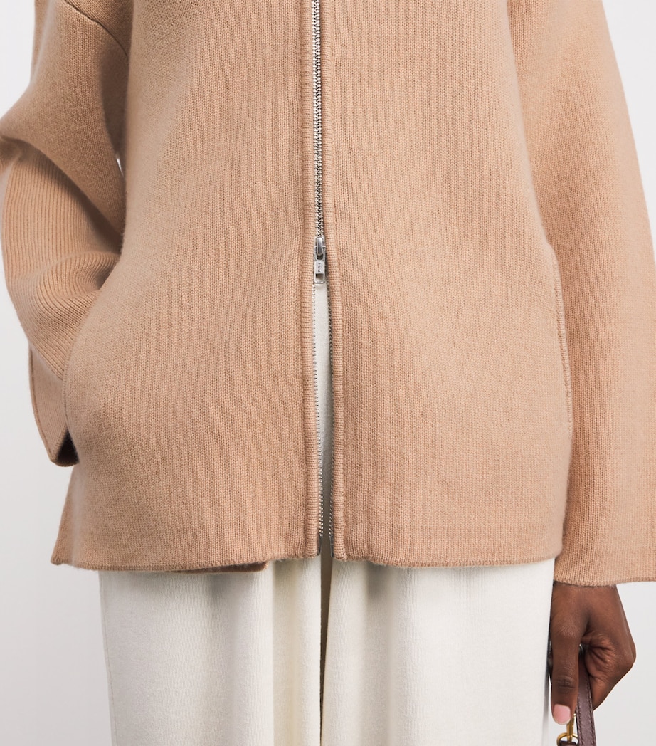 Soft Goat Womens Wool-Cashmere Zipped Cardigan Camel Image 6