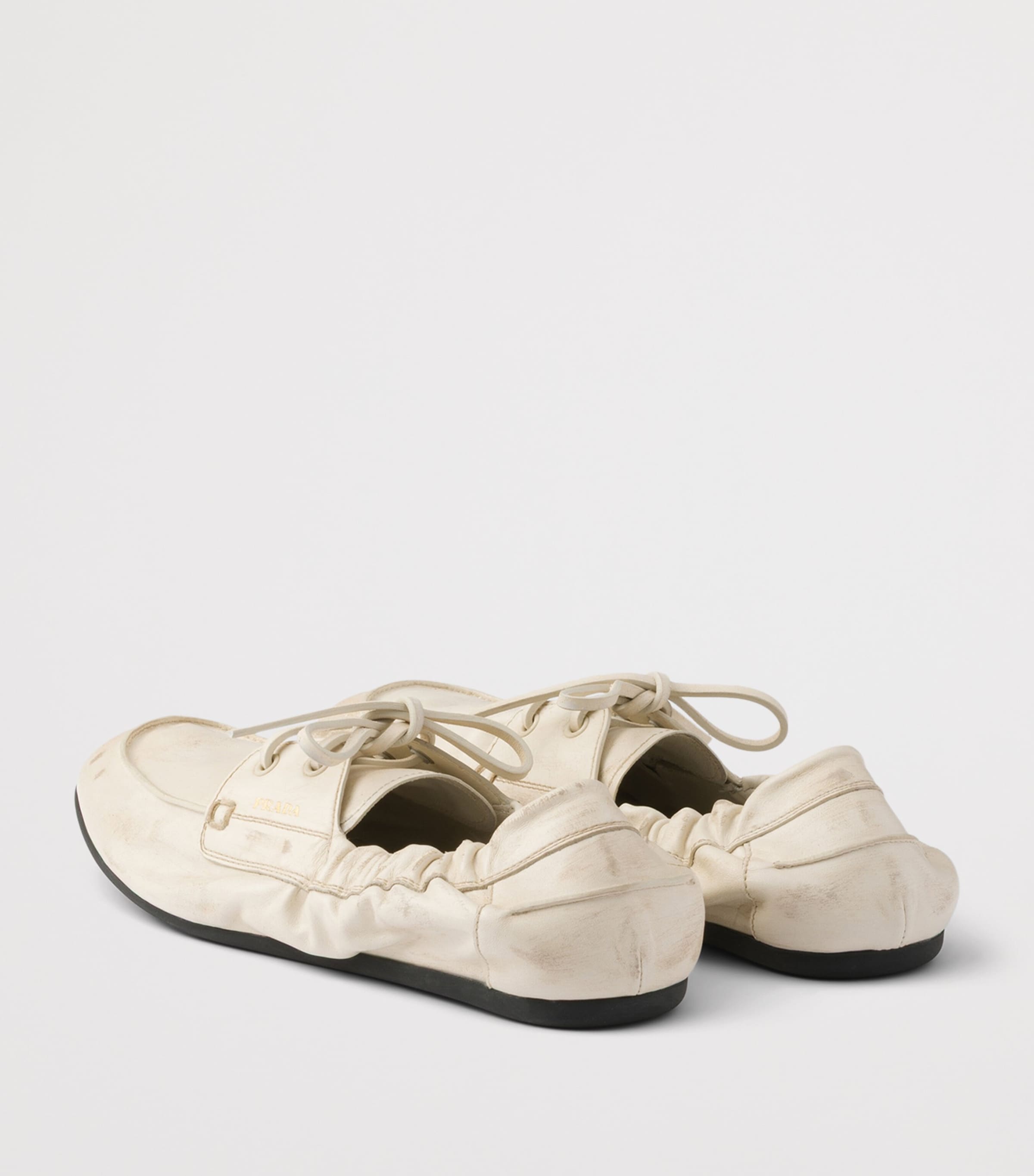 Prada Antiqued Leather Shuffle Loafers Neutral Image 4