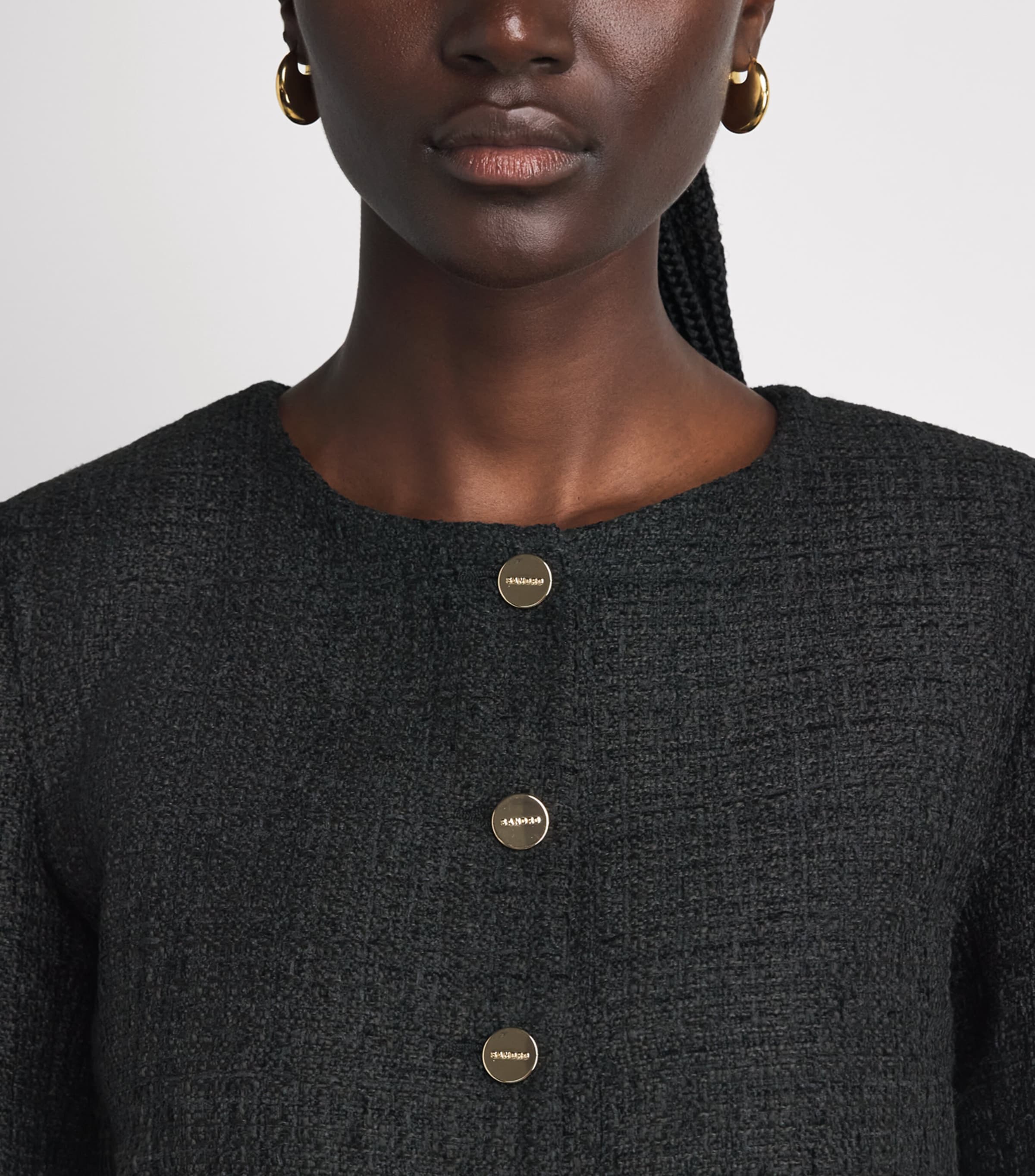 Sandro Paris Womens Tweed Ruffle-Trim Jacket Black Image 3