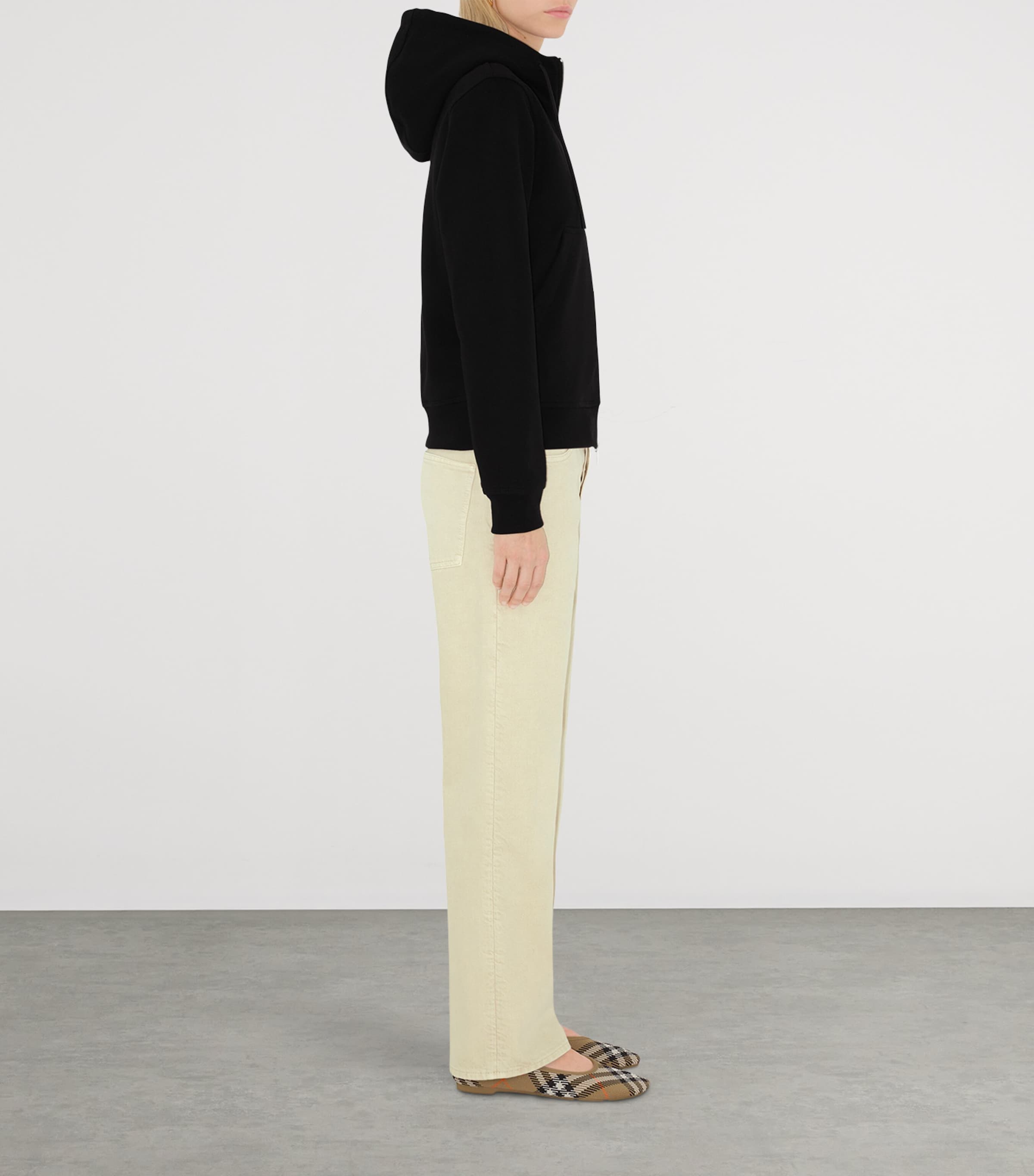 Cotton Check-Label Hoodie BLACK Image 3