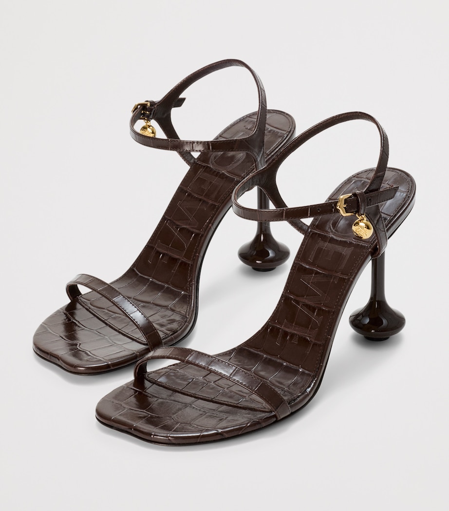 LOEWE Leather Croc-Effect Toy Heeled Sandals 90 Dark Brown Image 2