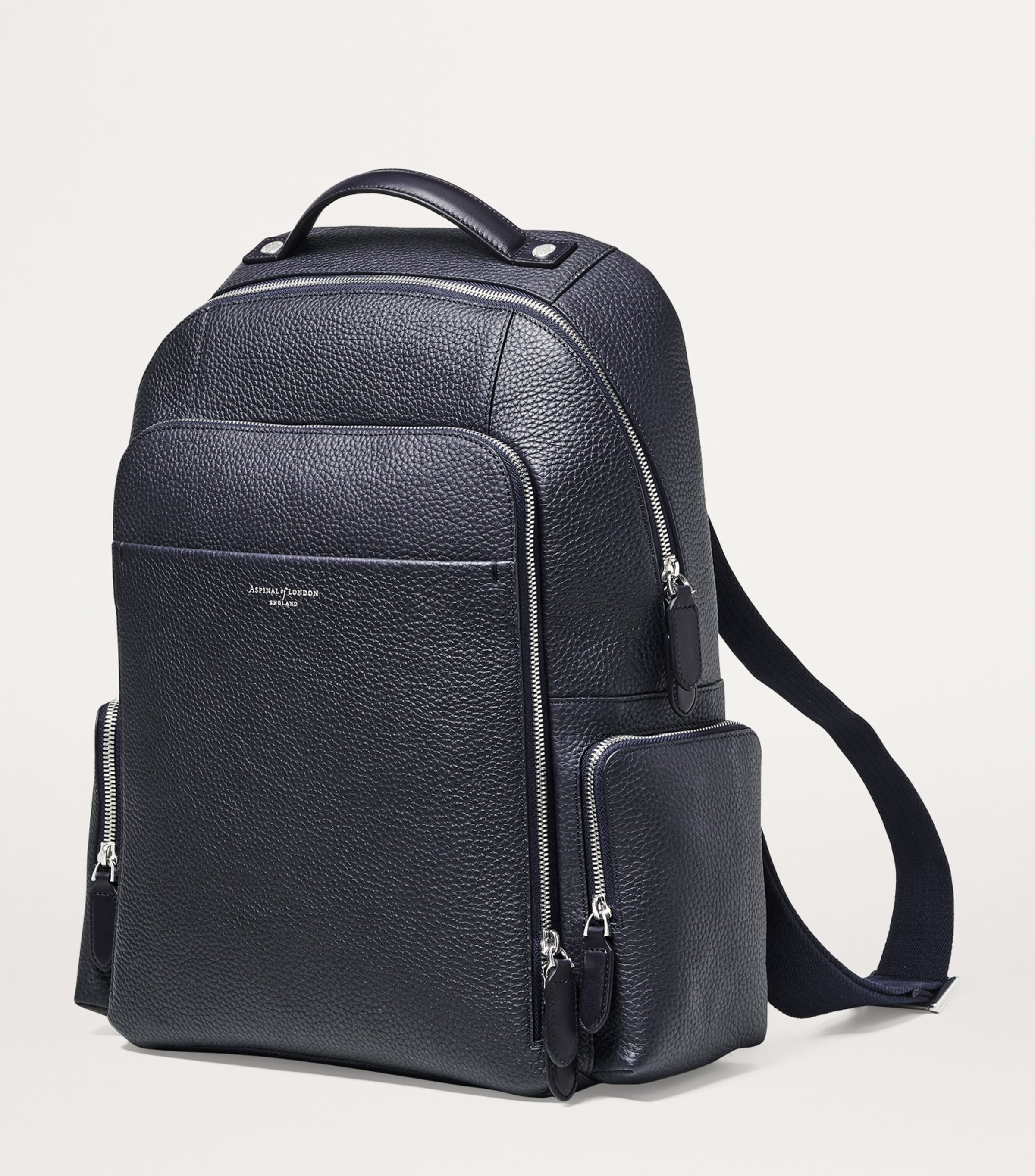 Pebbled Leather Reporter Zipped Backpack NAVY Image 3