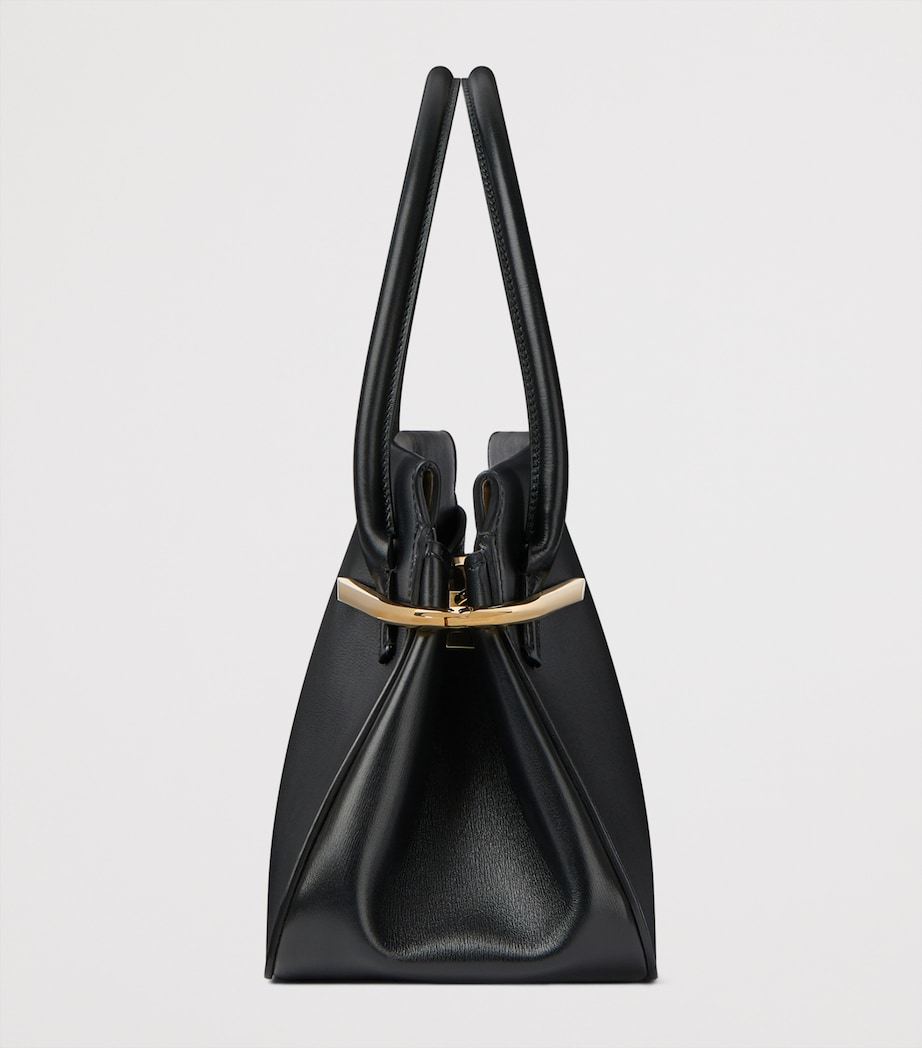 Medium Leather Pinch Top-Handle Bag BLACK Image 3