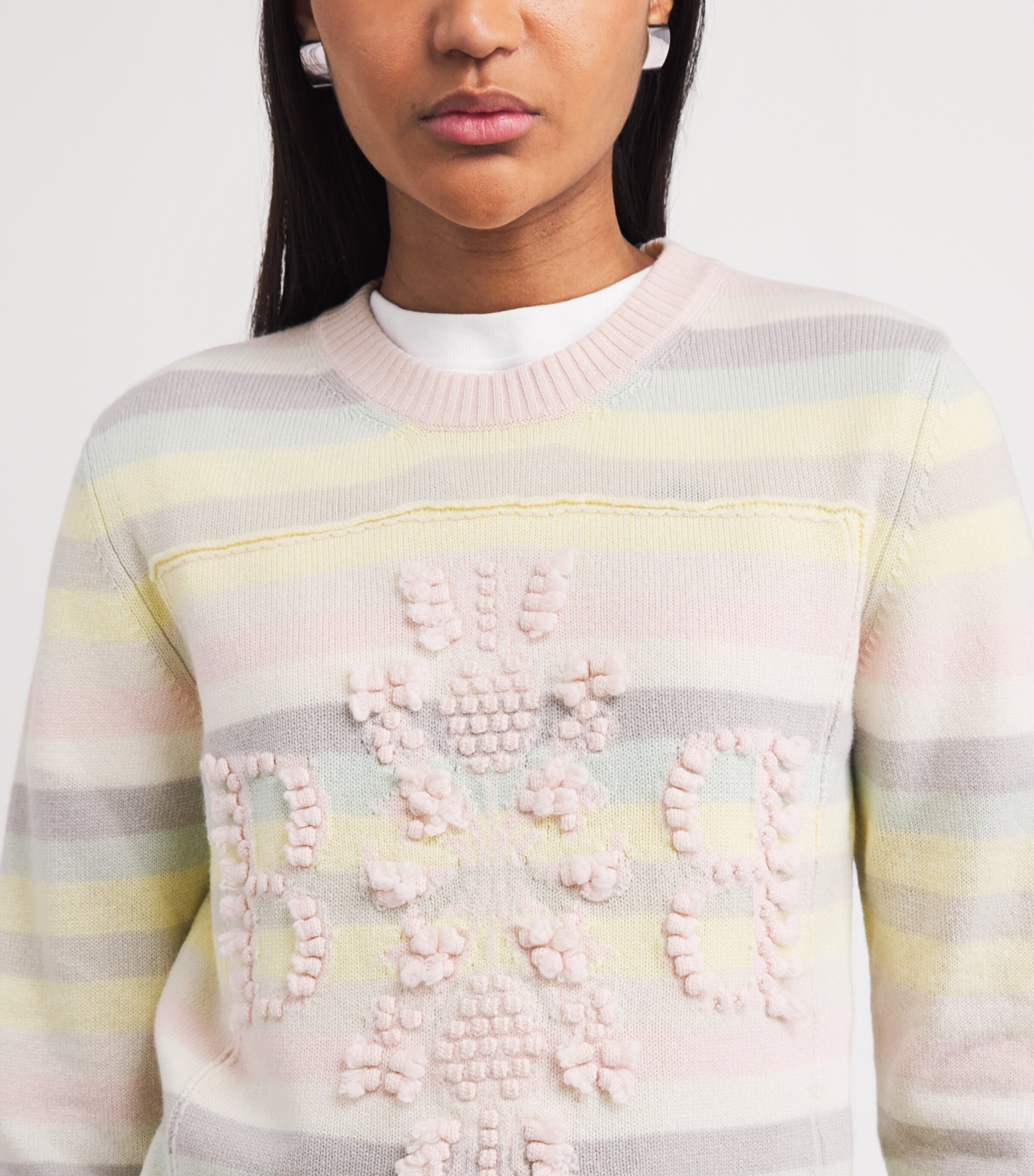 Barrie Womens Cashmere Stripe Logo Sweater Light Pink Image 3