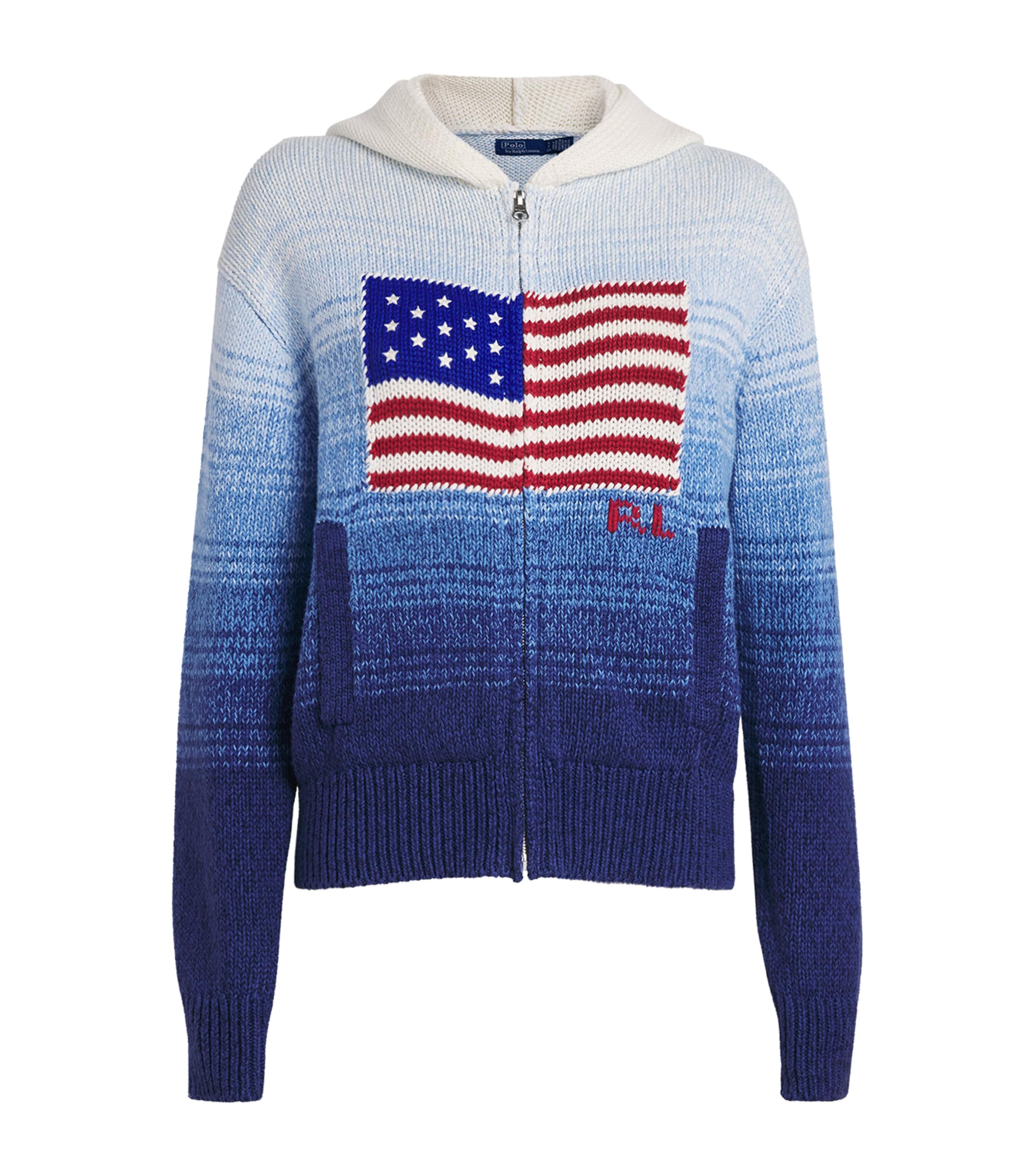 Polo Ralph Lauren Womens Flag Ombré Zip Hoodie White/royal Blue Image 1