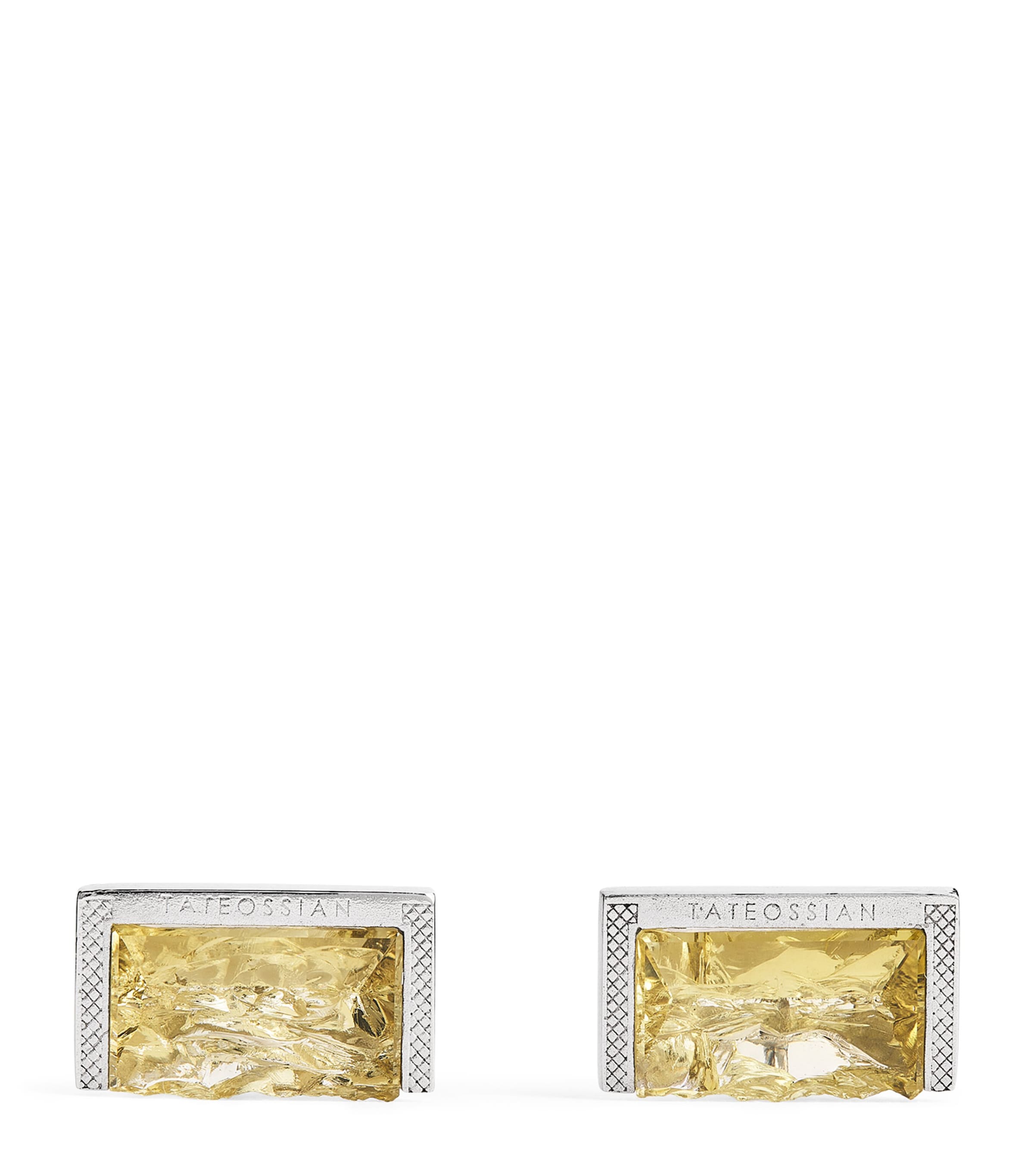Tateossian Sterling Silver Lemon Quartz Cufflinks In Yellow