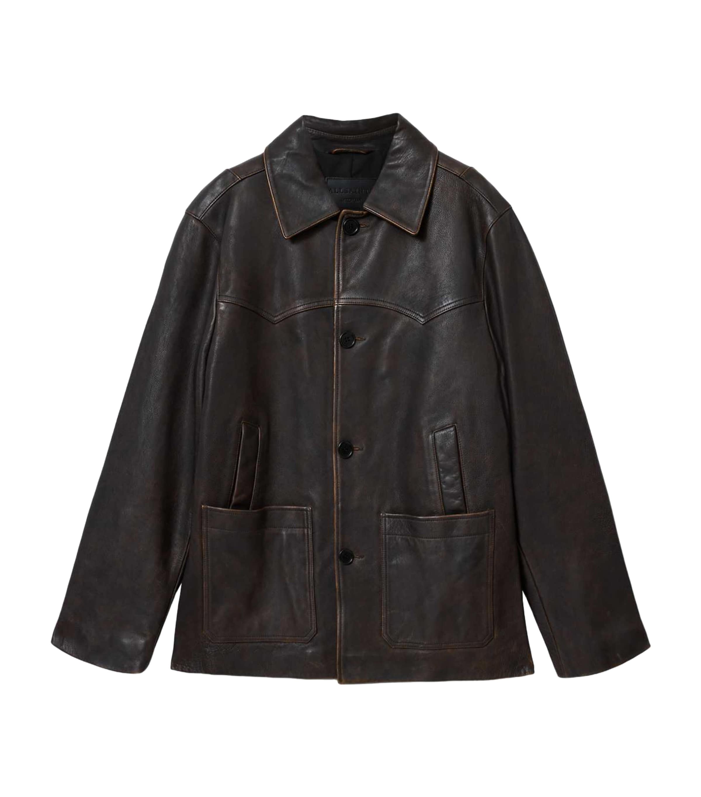 AllSaints Mens Hartwell Leather Jacket Cognac Brown Image 1