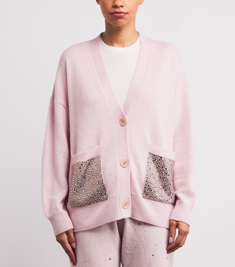 Cashmere Crystal-Embellished Cardigan PINK SORBET/VIN Image 3