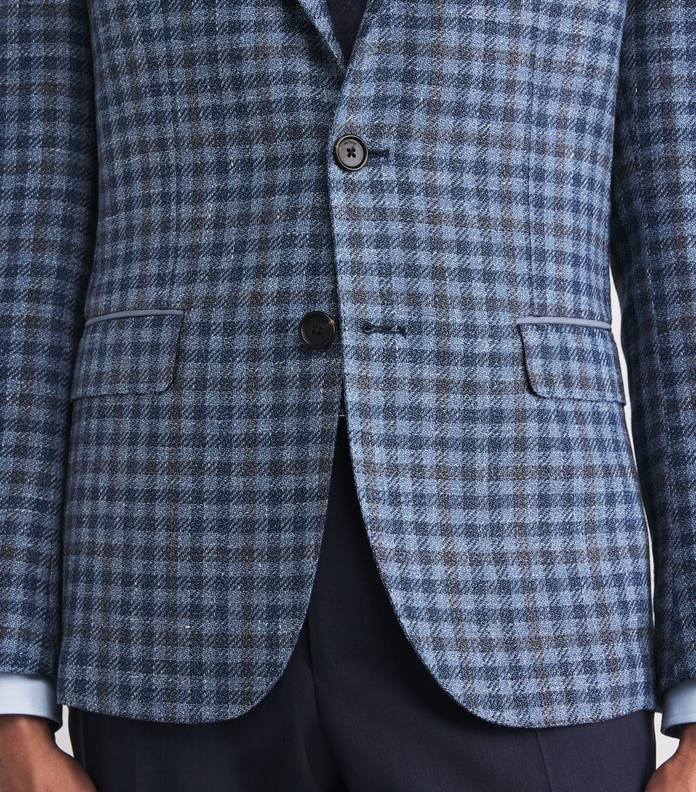 Pal Zileri Mens Wool-Linen Check Brera Blazer Blue Image 3