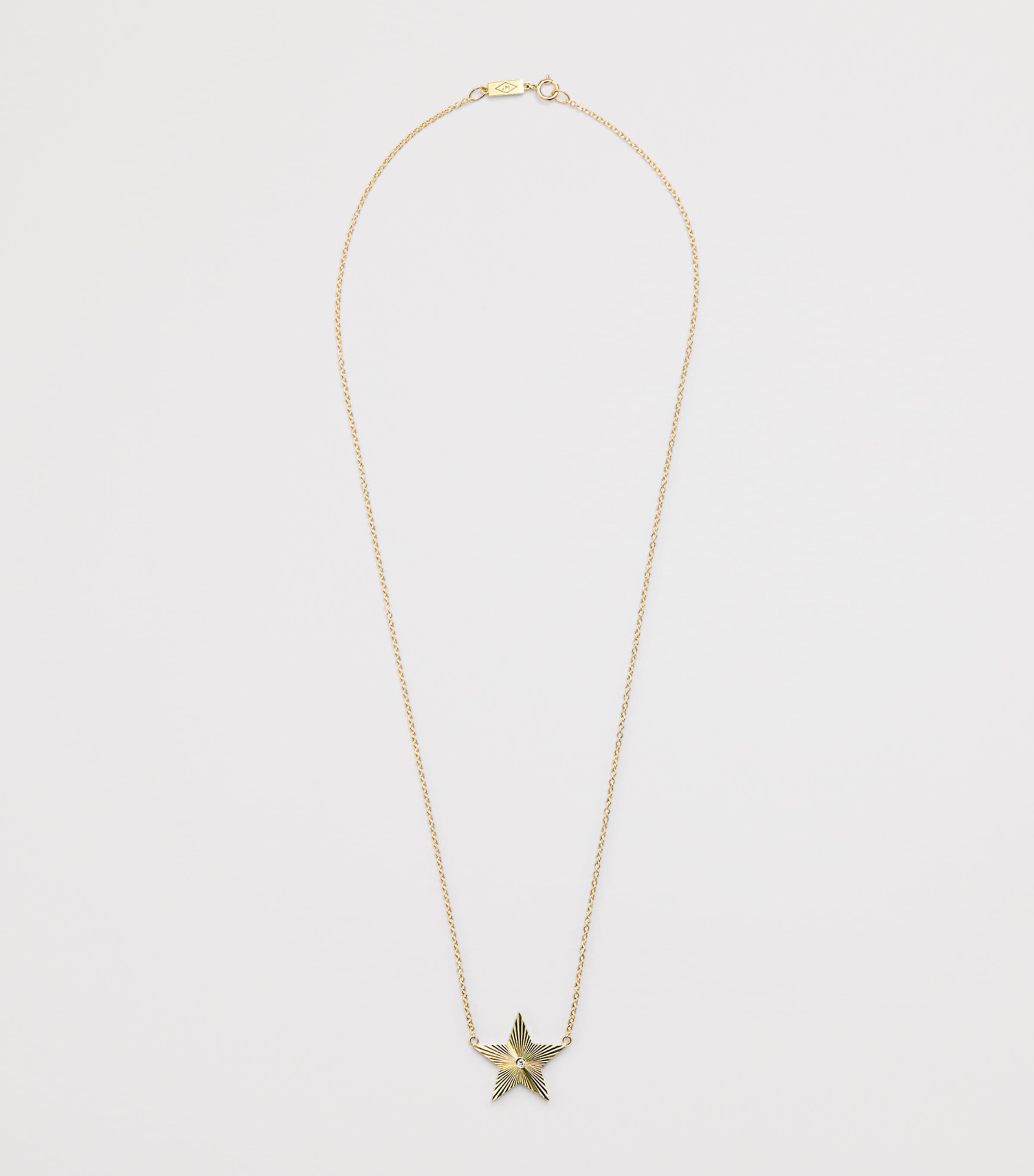 Large Yellow Gold and Diamond 70s Star Necklace YELLOW GOLD Image 3