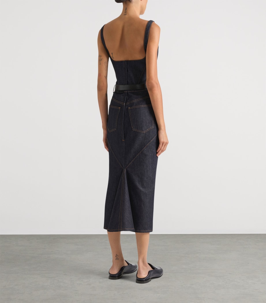 Denim Kick-Back Midi Dress DARK BLUE Image 3