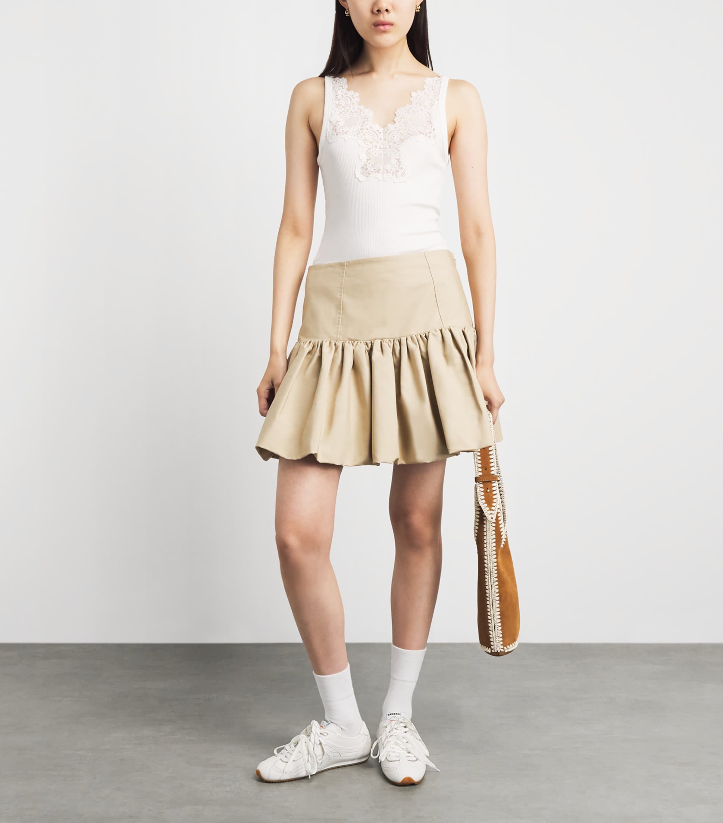 Sandro Paris Leather Light Wave Sneakers Ecru Image 4