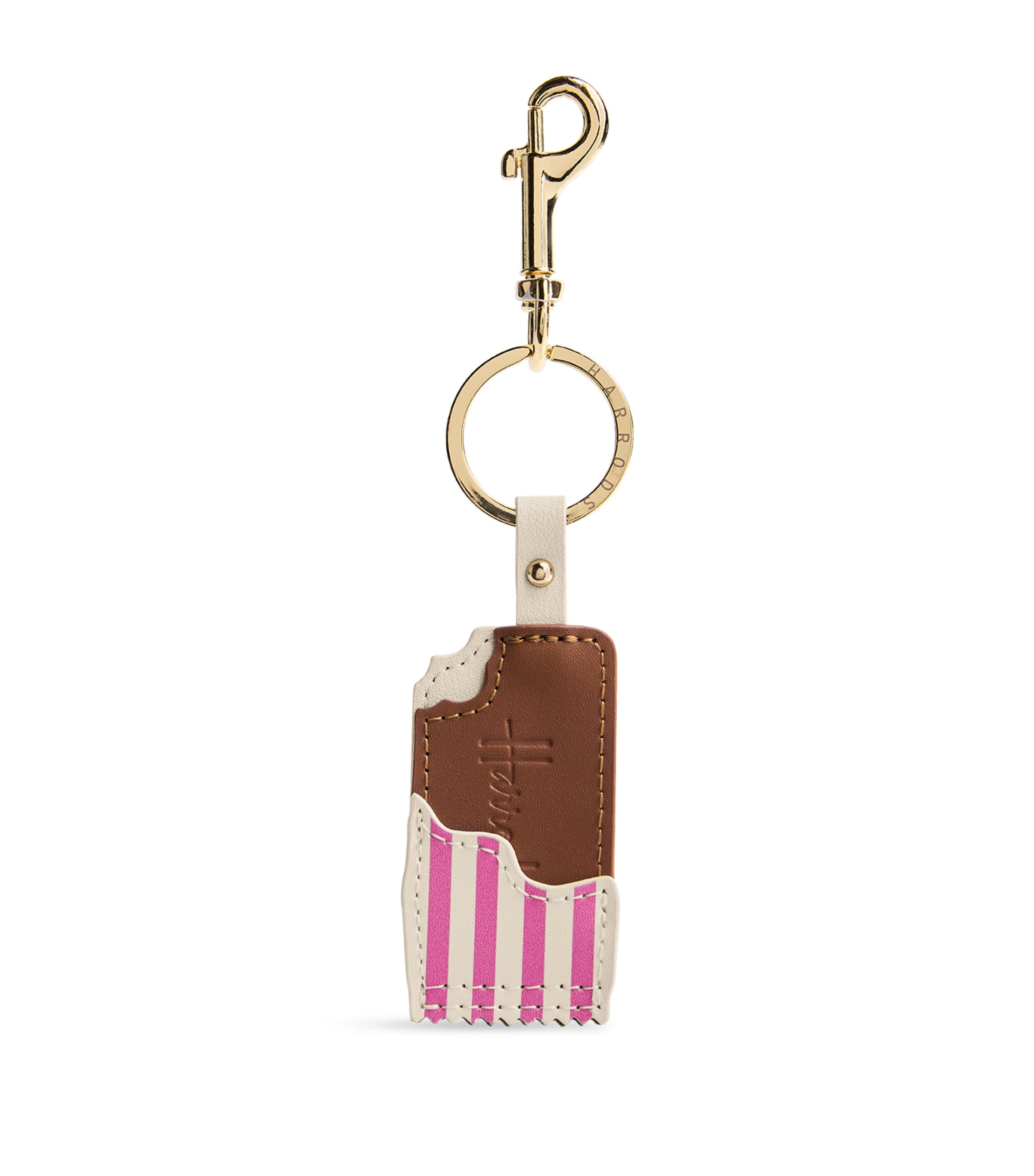 Harrods Leather Choc Ice Keyring In Pink