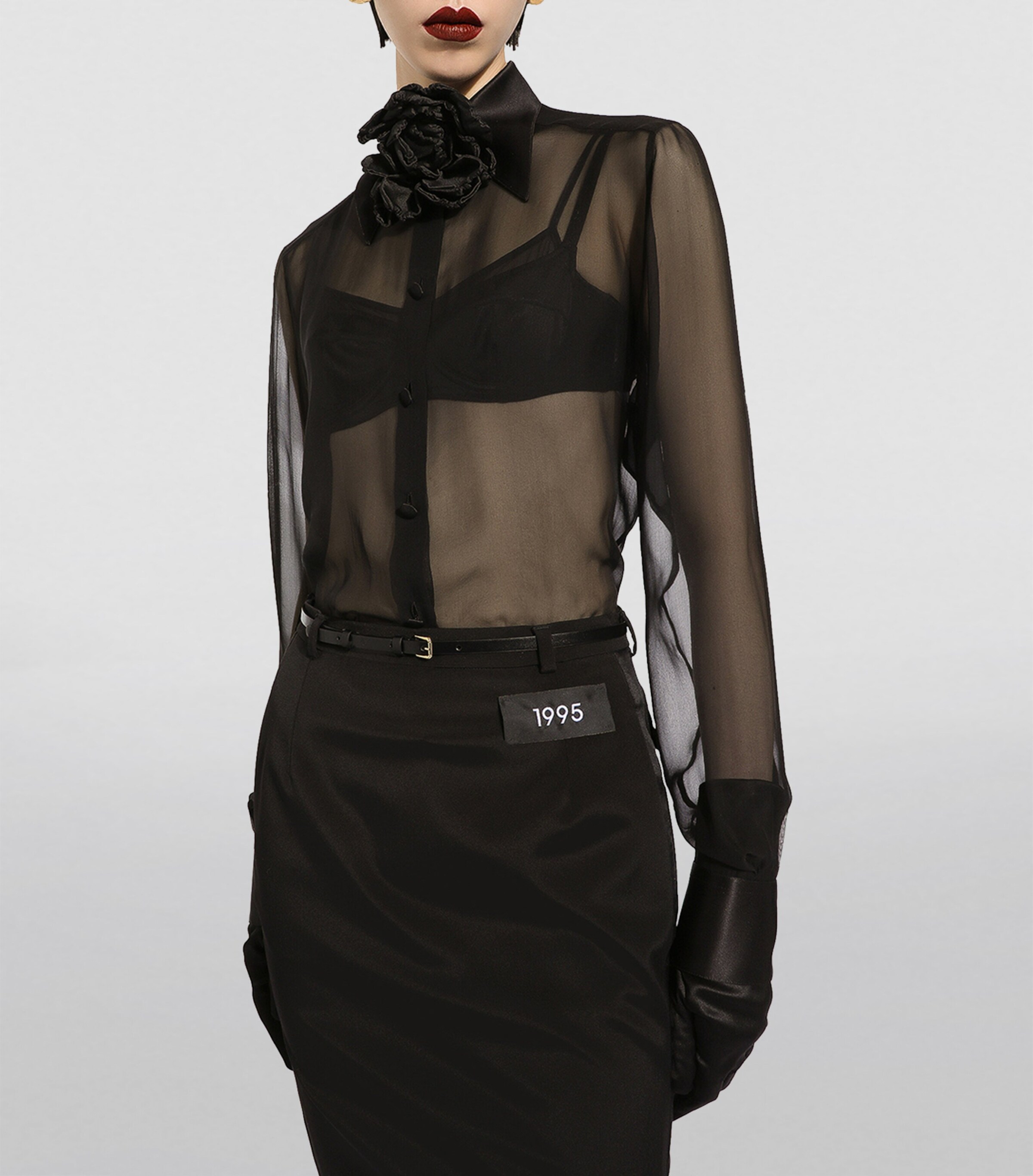 Lace Sheer Shirt N0000-BLACK Image 4