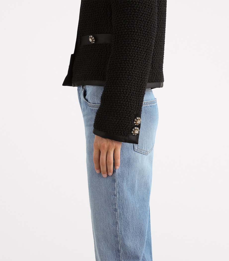 Virgin Wool-Silk Embellished Jacket N0000-BLACK Image 4