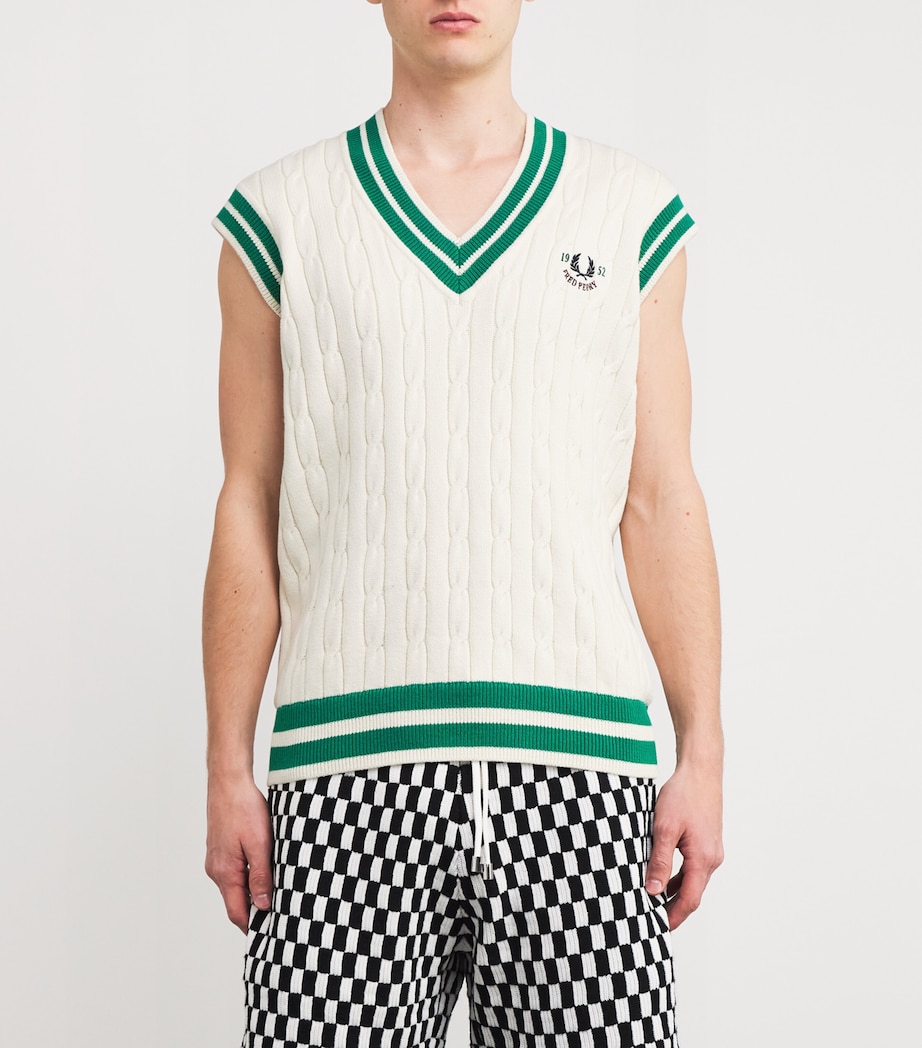 Cotton-Blend Cable-Knit Sweater Vest 560-ECRU Image 3