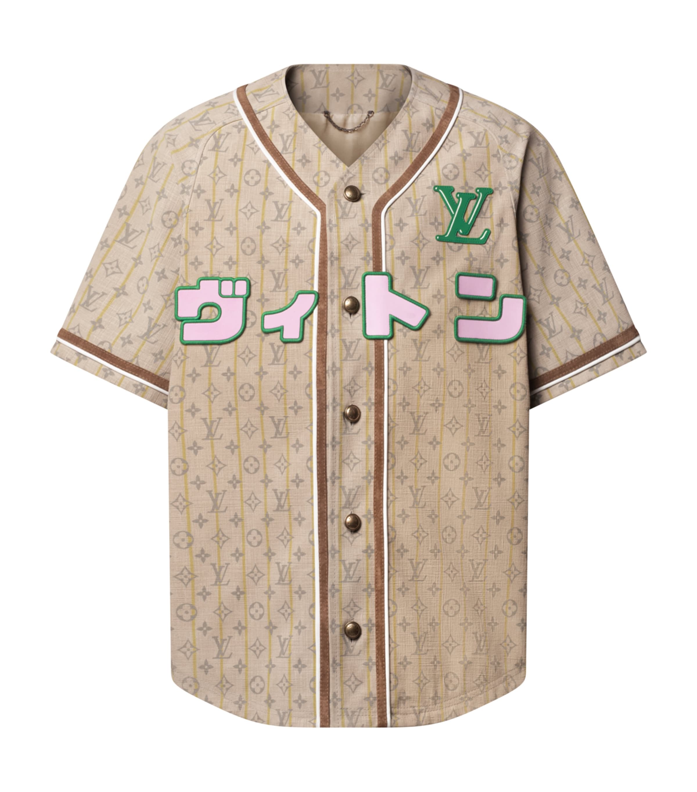 Leather Trompe-l'Oeil Baseball Shirt BEIGE Image 1