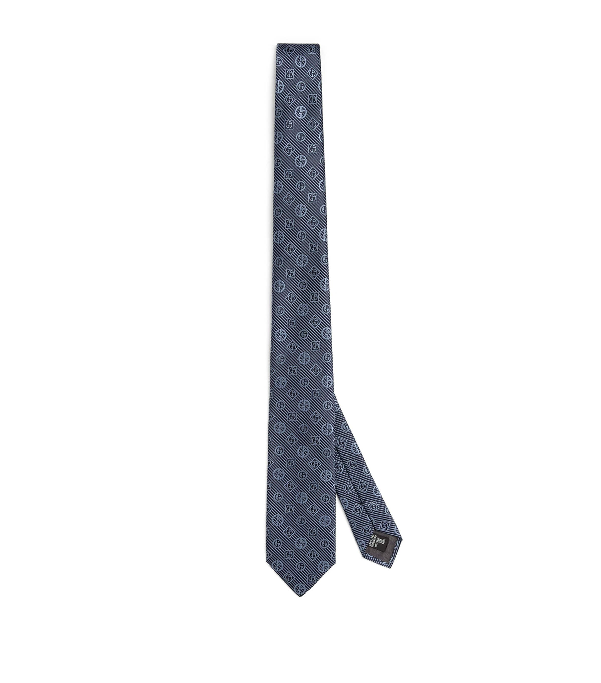 Giorgio Armani Silk Monogram Stripe Jacquard Tie In Grey