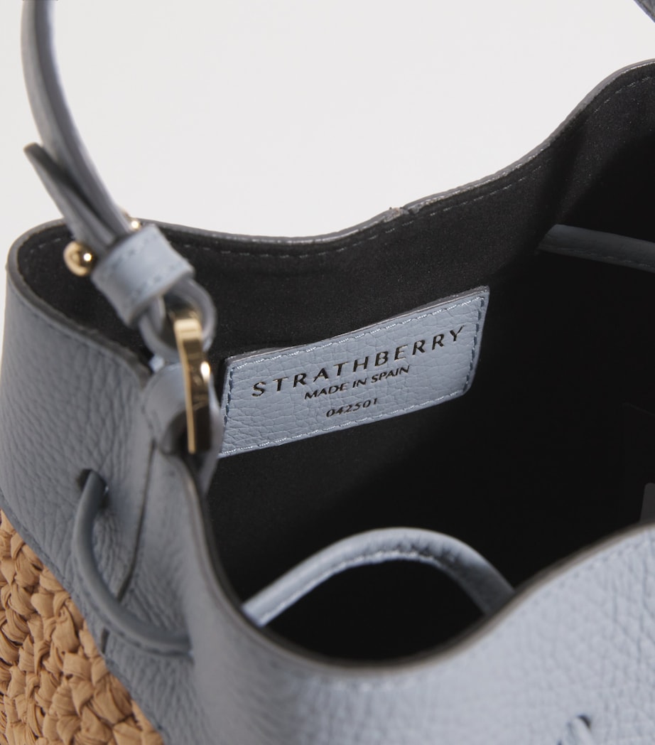 Leather-Raffia Osette Top-Handle Bag DUSKY BLUE Image 4