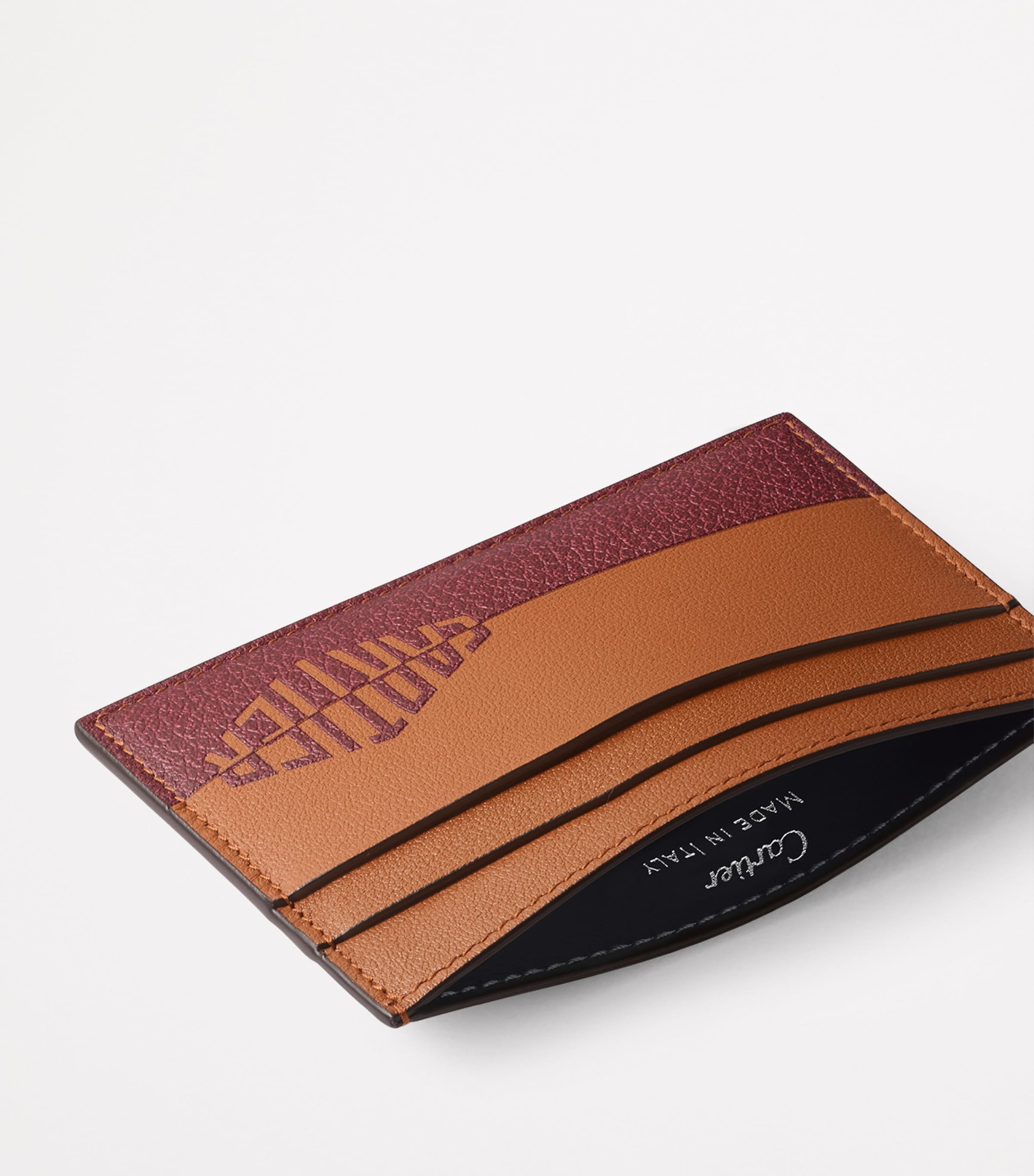 Leather Losange Shadow Card Holder CARAMEL AND BURGUNDY Image 3