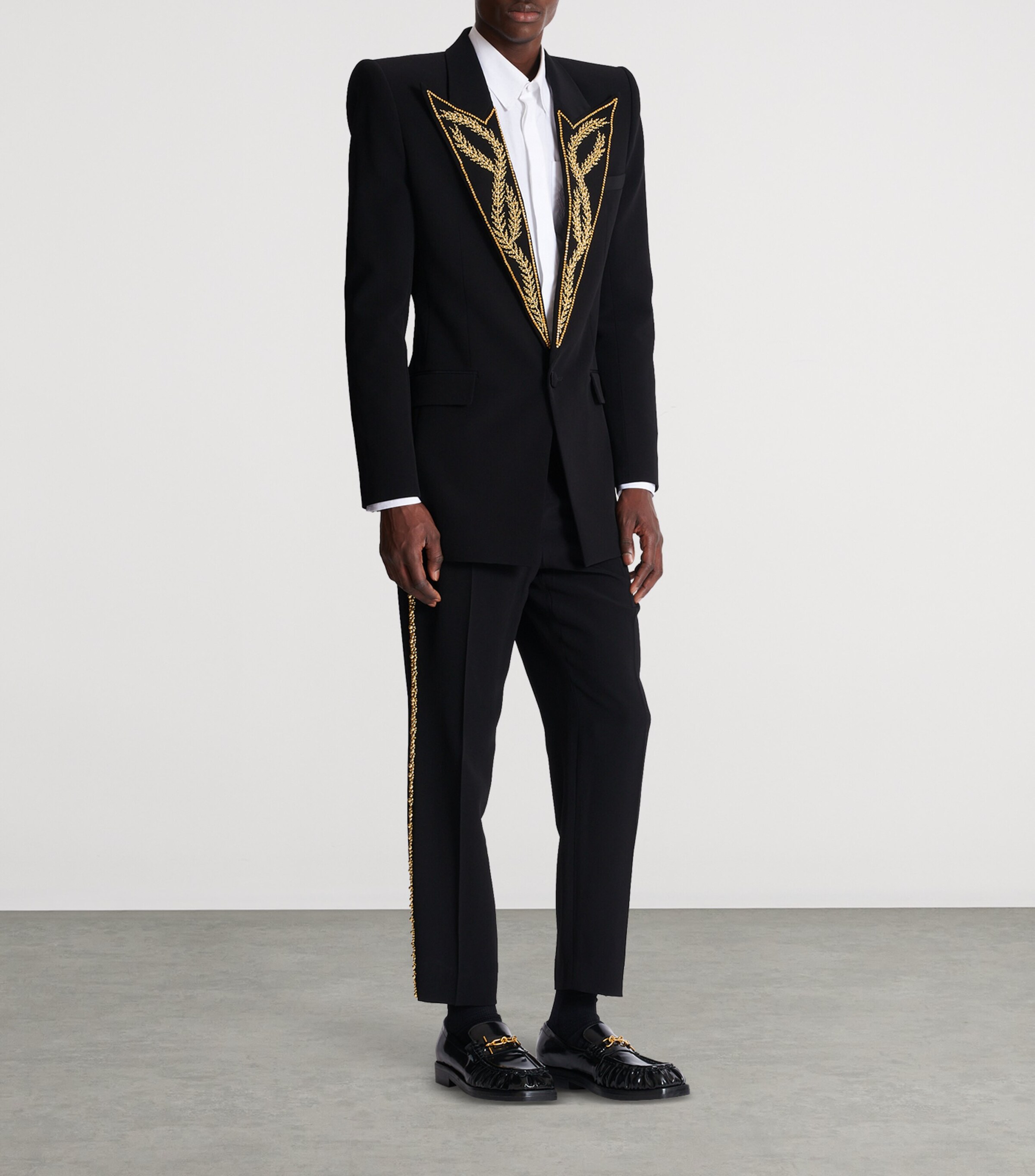 Balmain Mens Embroidered Tuxedo Jacket Ead Noir/or Image 5