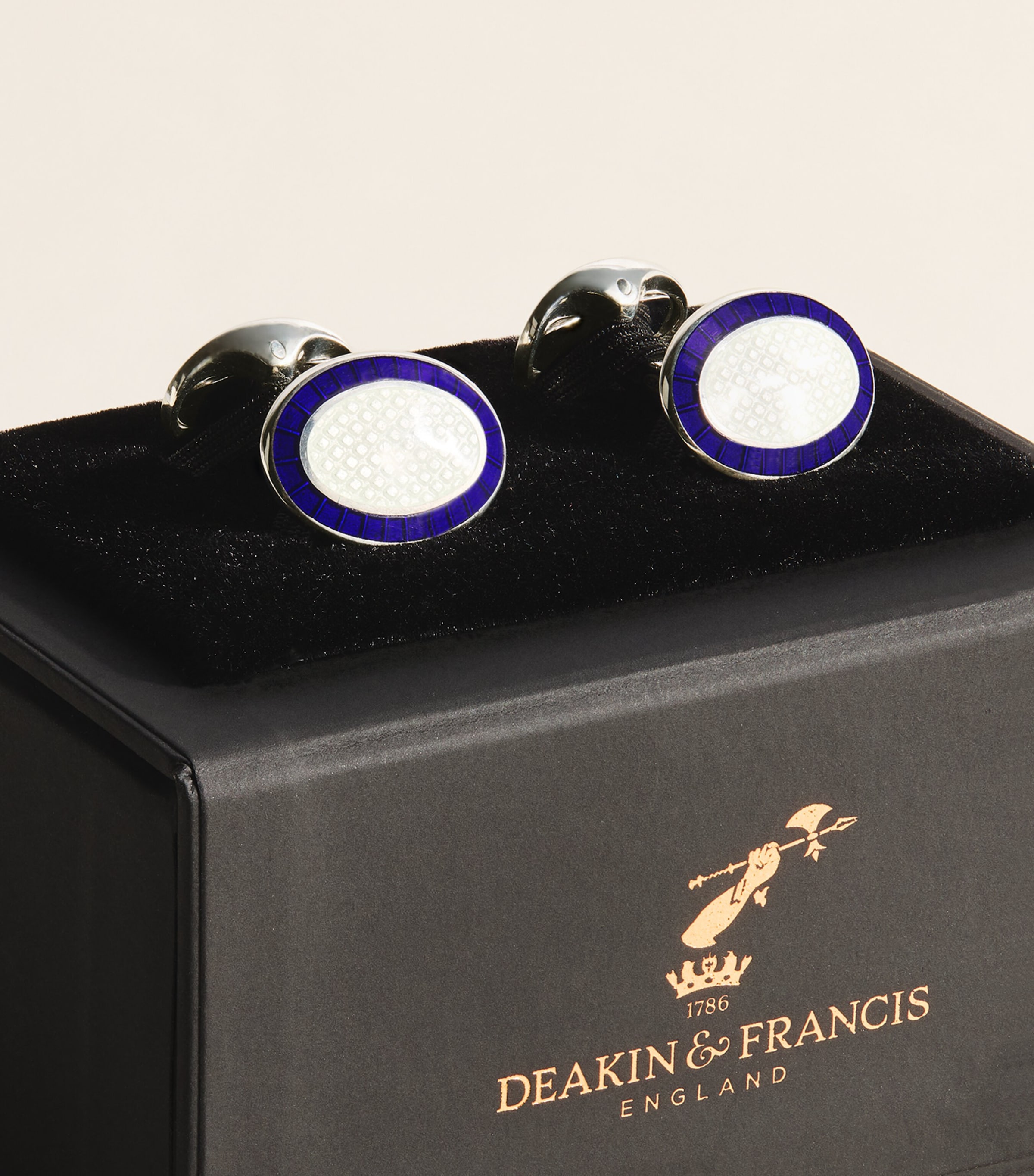 Deakin & Francis Sterling Silver and Enamel Oval Cufflinks Blue Image 3