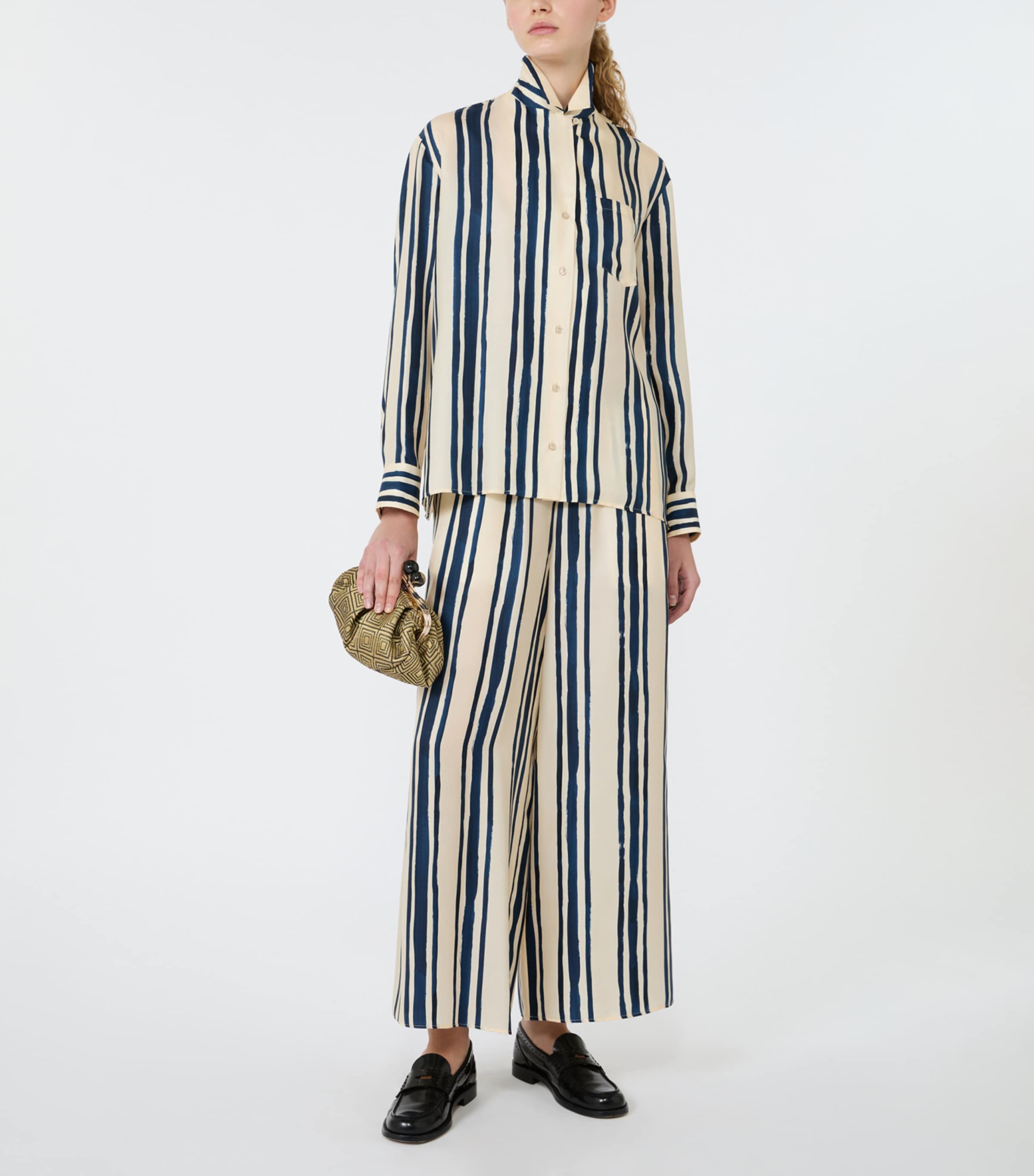 Weekend Max Mara Womens Silk Stripe Shirt Navy Image 2