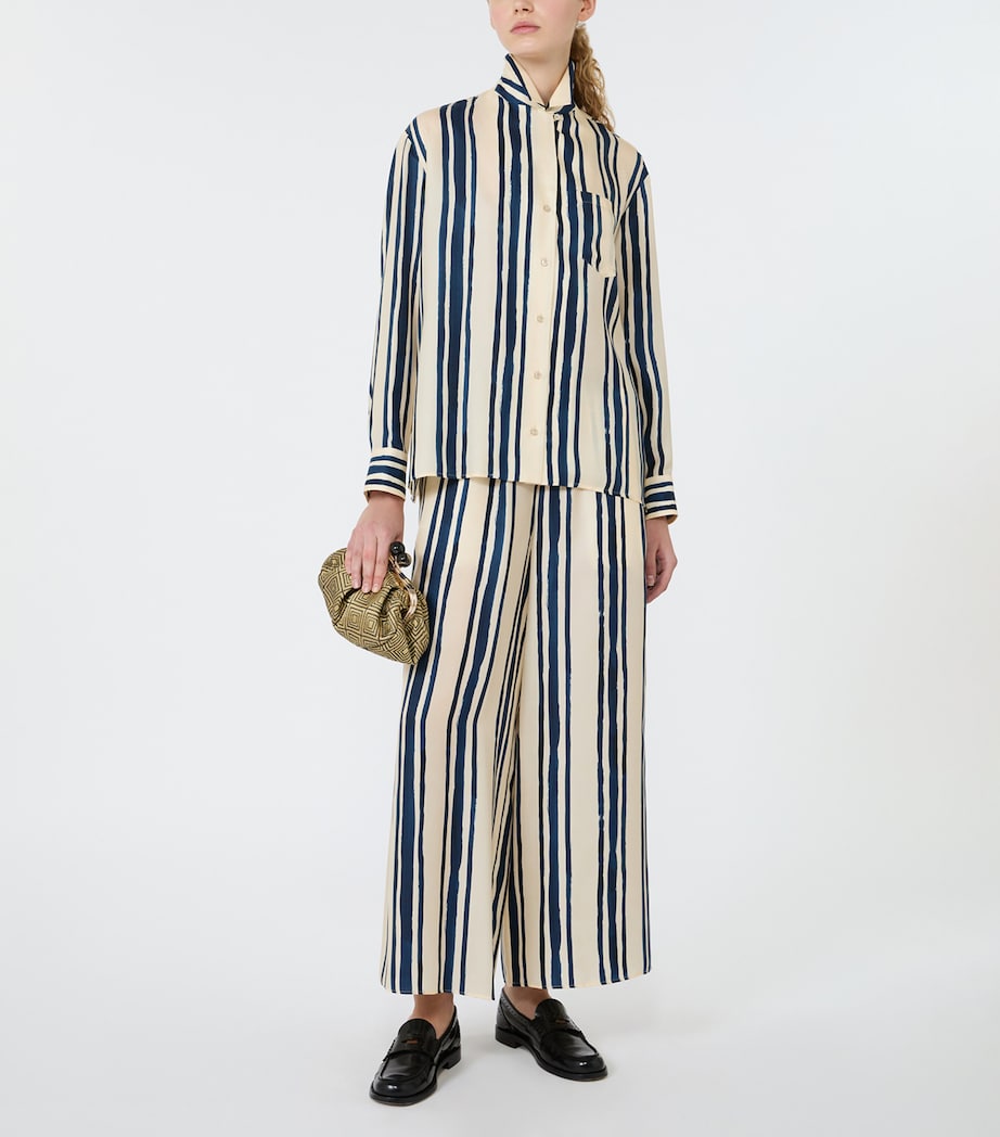 Weekend Max Mara Womens Silk Stripe Shirt Navy Image 2