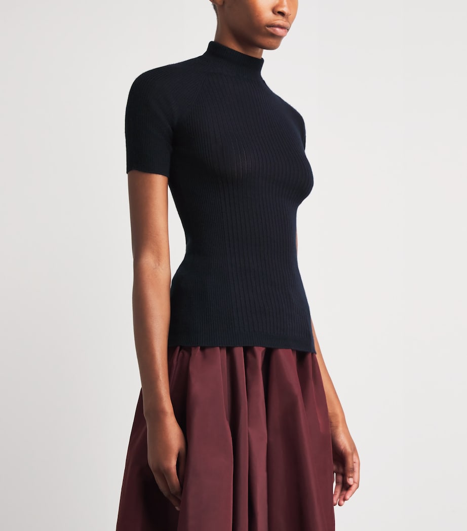 Cashmere-Silk Ribbed T-Shirt 0350 - NAVY BLUE Image 3