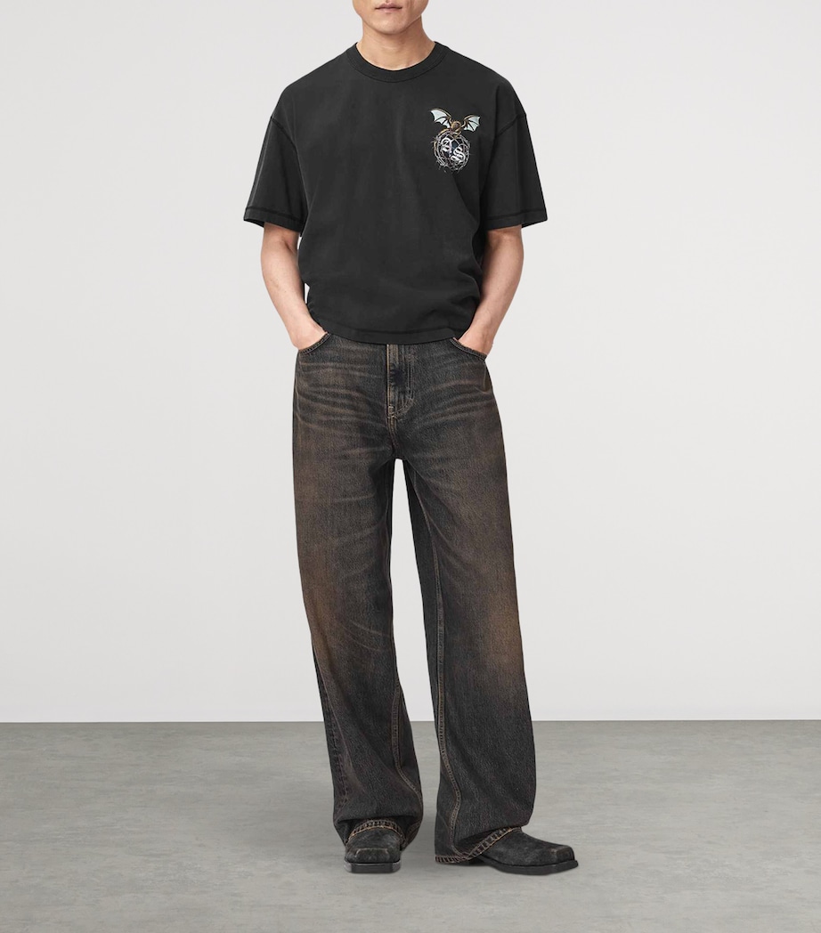 AllSaints Mens Organic Cotton Wyvern T-Shirt Washed Black Image 2