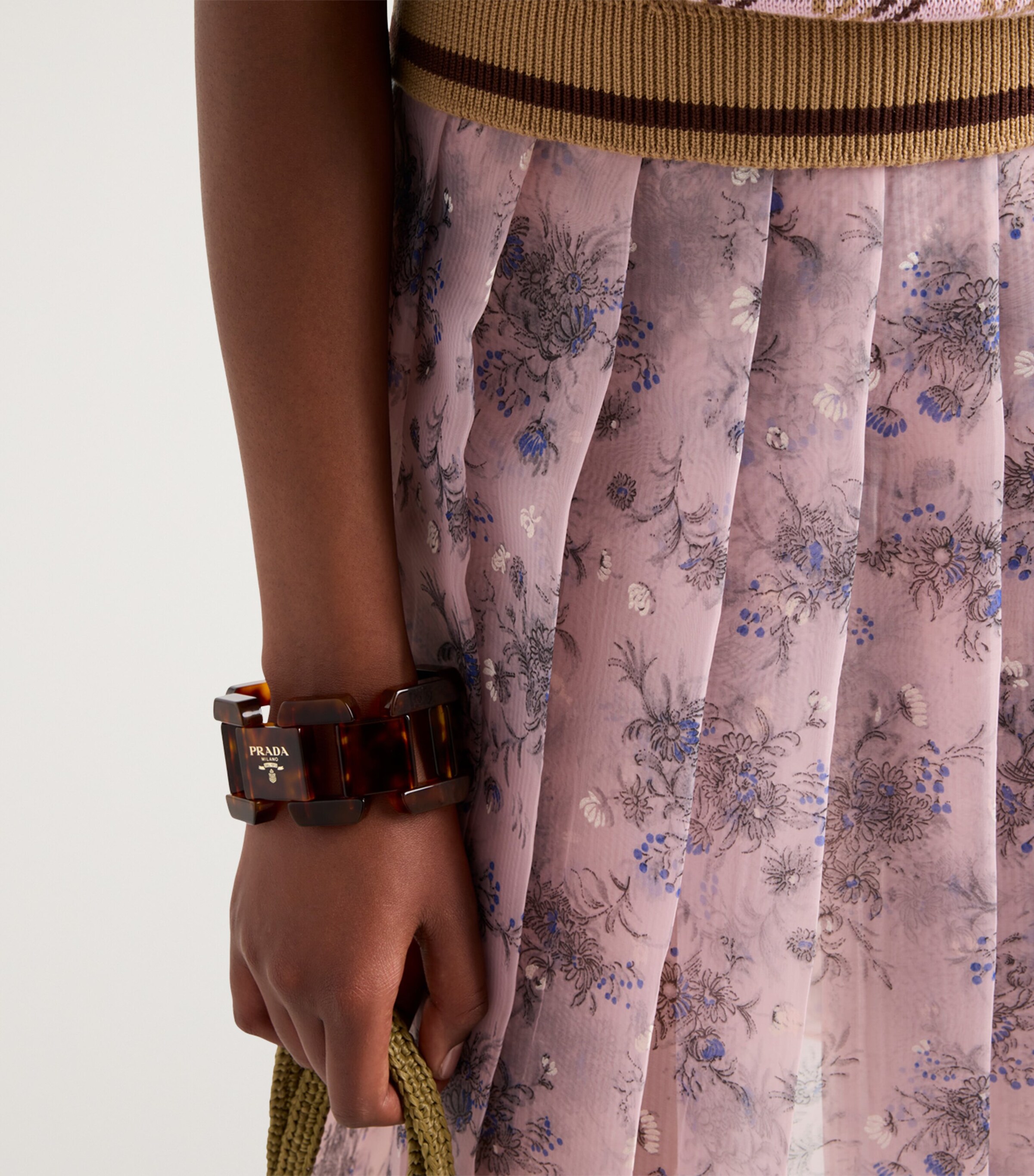 Prada Womens Pleated Floral Midi Skirt Image 5