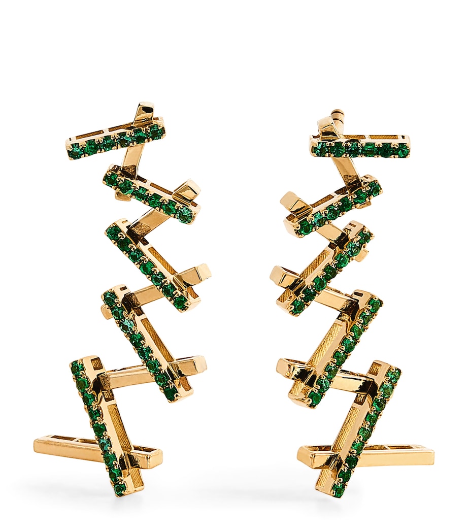 Suzanne Kalan Yellow Gold and Emerald Deco Gradual Wishbone Earrings Yg/emer Image 1