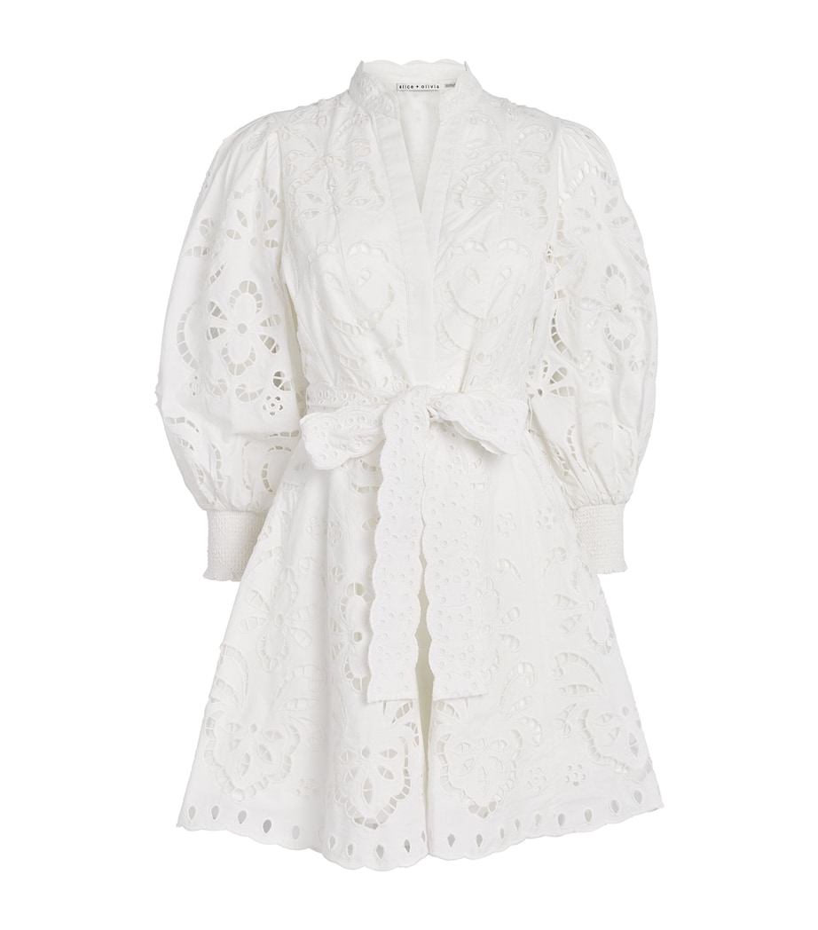 Alice+Olivia Womens Embroidered Lucy Mini Shirt Dress Eng Rose Off White Image 1