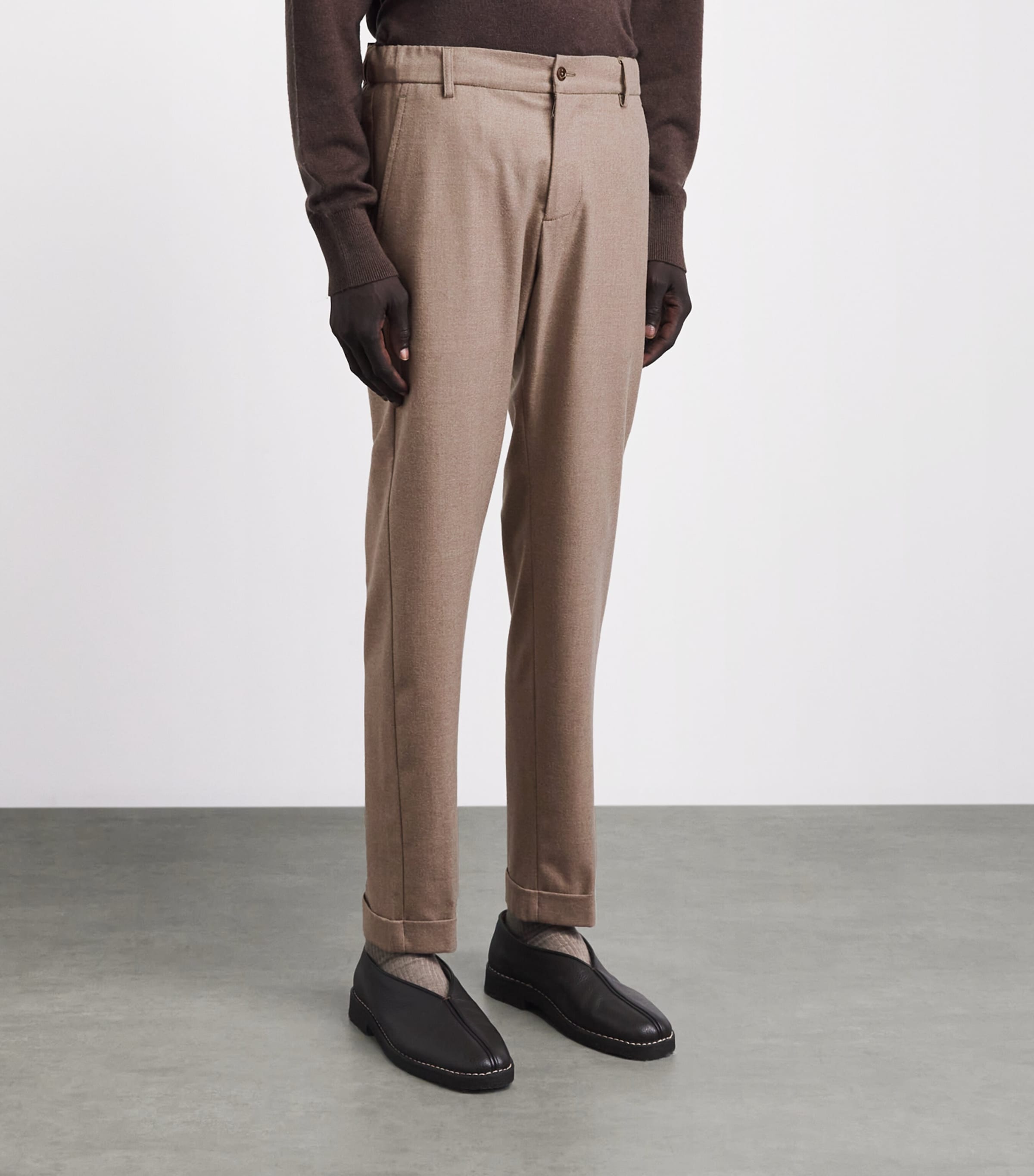 Marco Pescarolo Womens Stretch-Cashmere Trousers Dark Beige Image 4