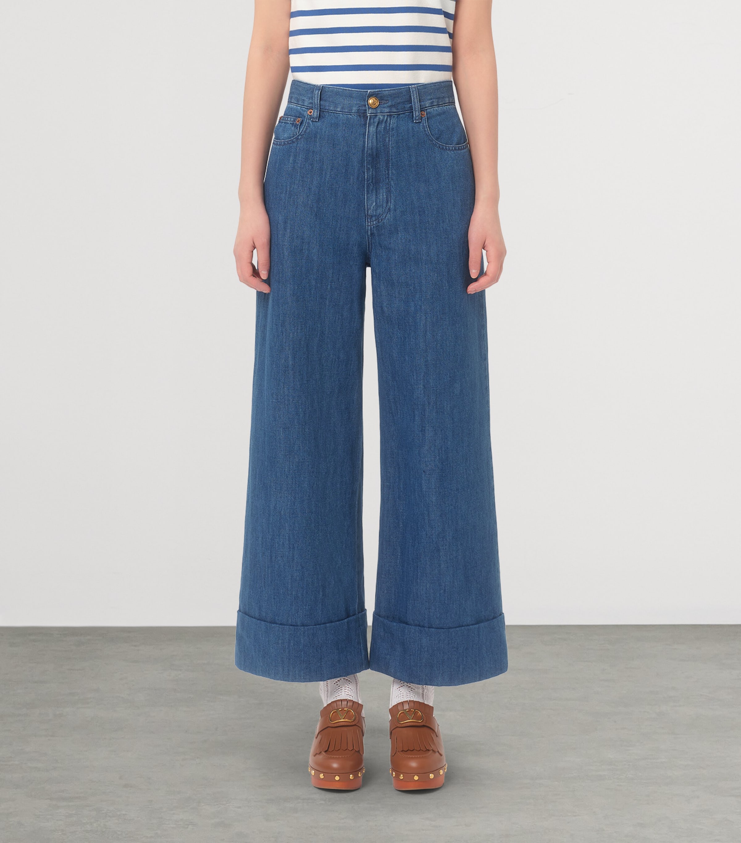Valentino Womens Cotton-Linen Wide-Leg Trousers Image 2