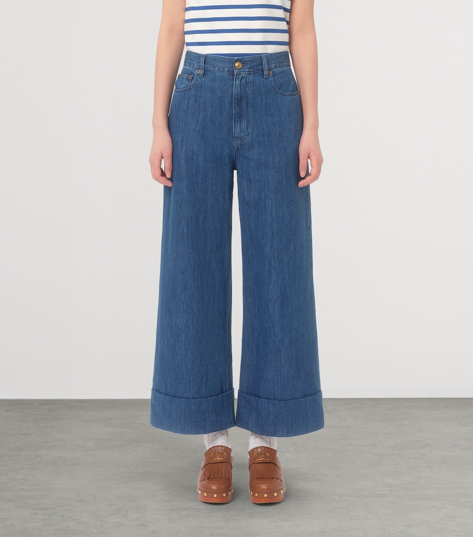 Valentino Womens Cotton-Linen Wide-Leg Trousers Image 2
