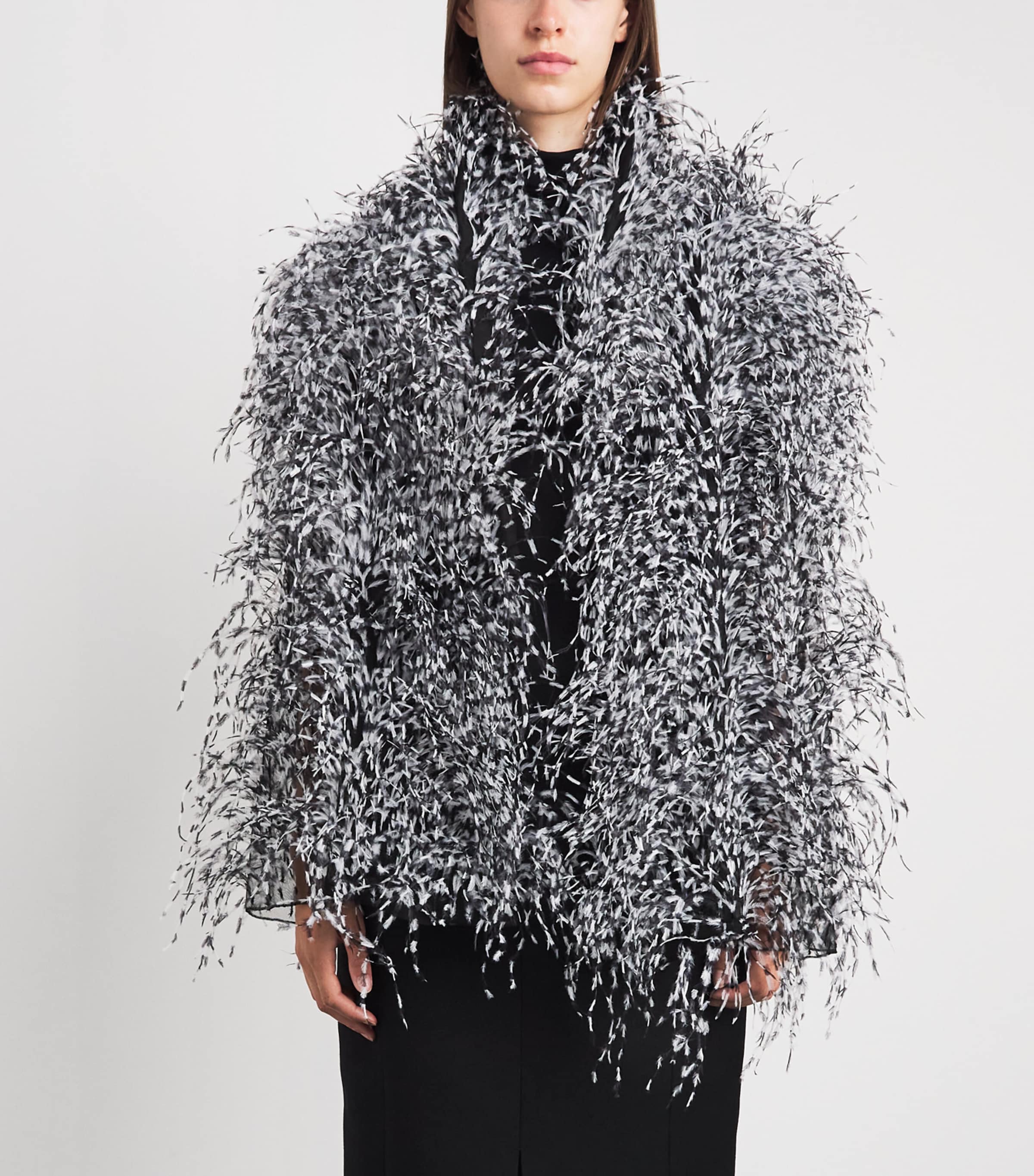 LAPOINTE Womens Marbled Ostrich Feather Jacket Black/white Image 4